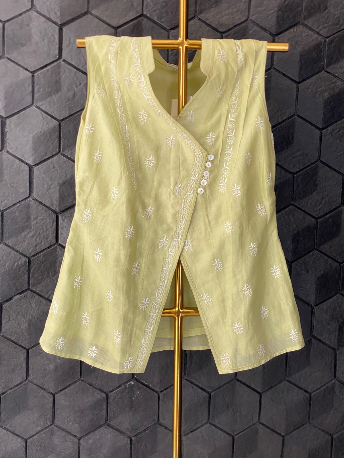 Lime Green Chanderi Chikankari Shirt