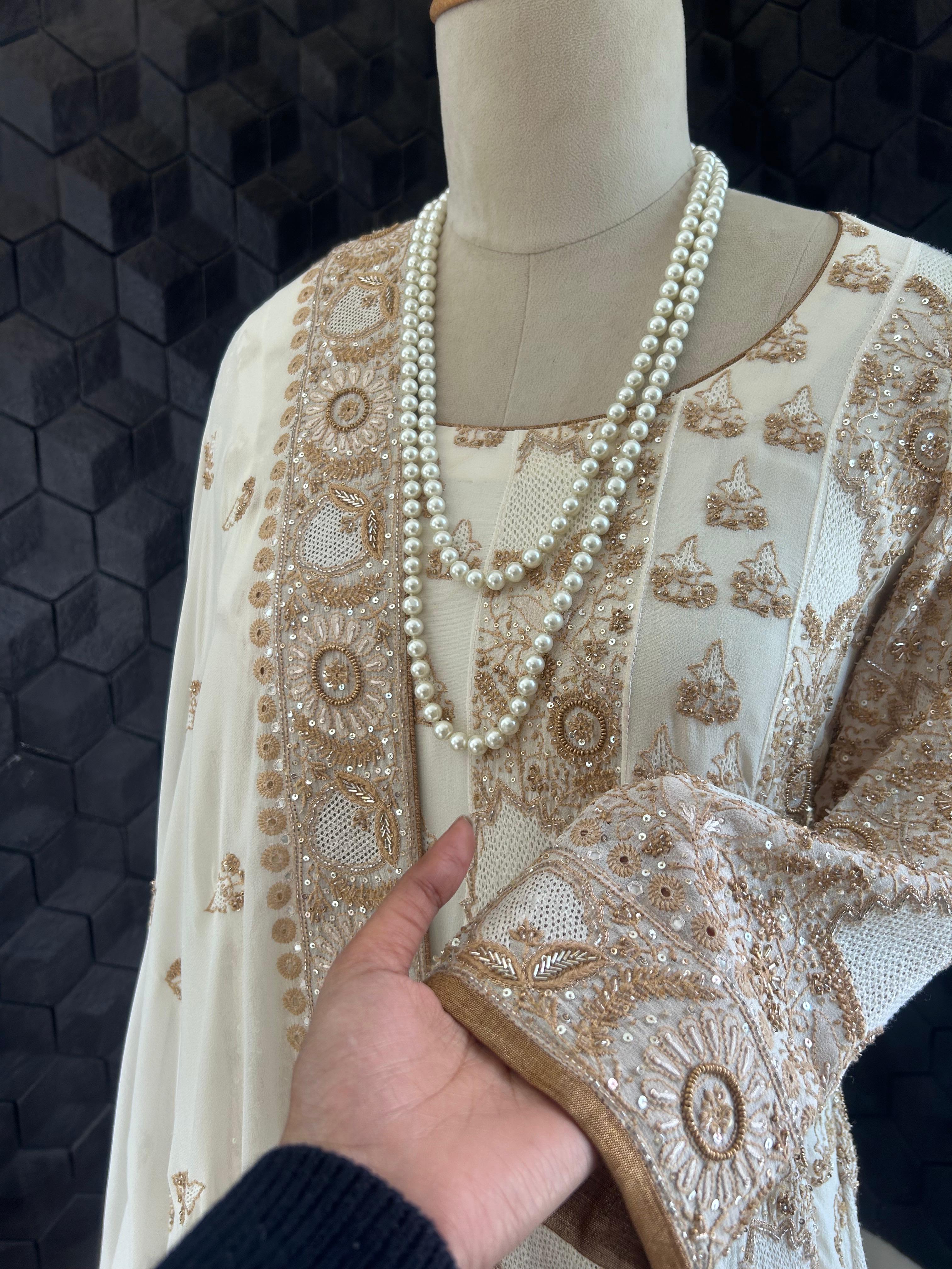 White georgette chikankari anarkali set