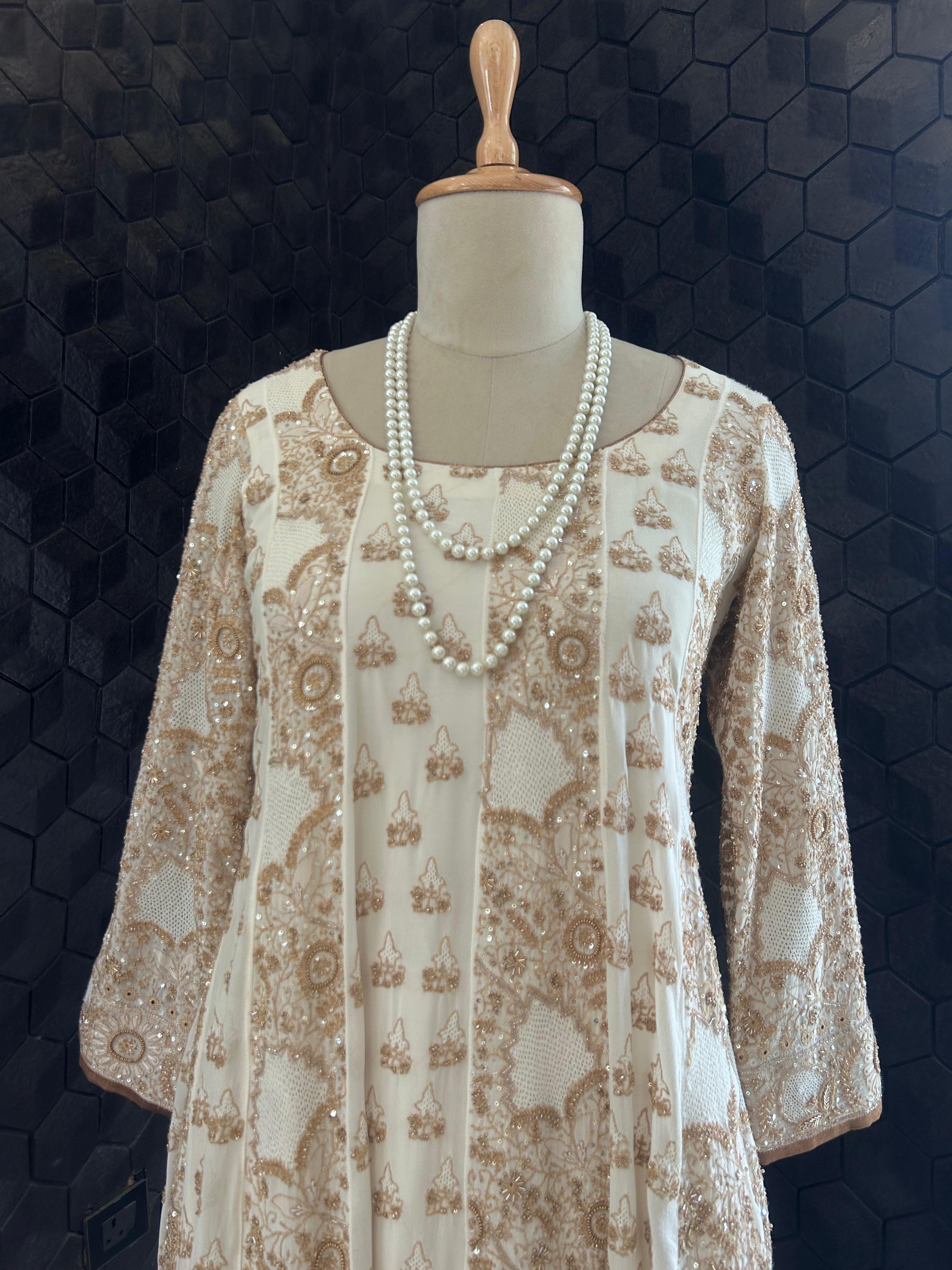 White georgette chikankari anarkali set