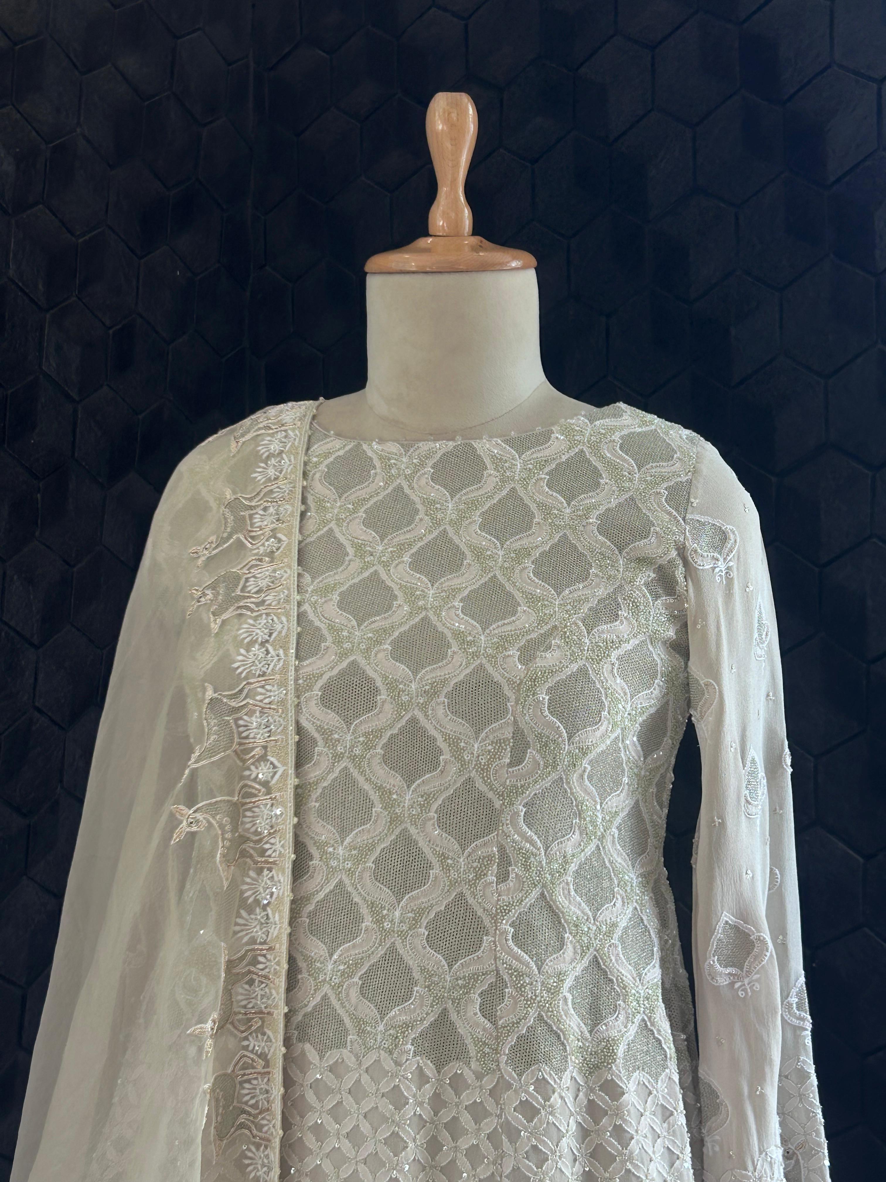 Sage Green Georgette Chikankari Sharara Set