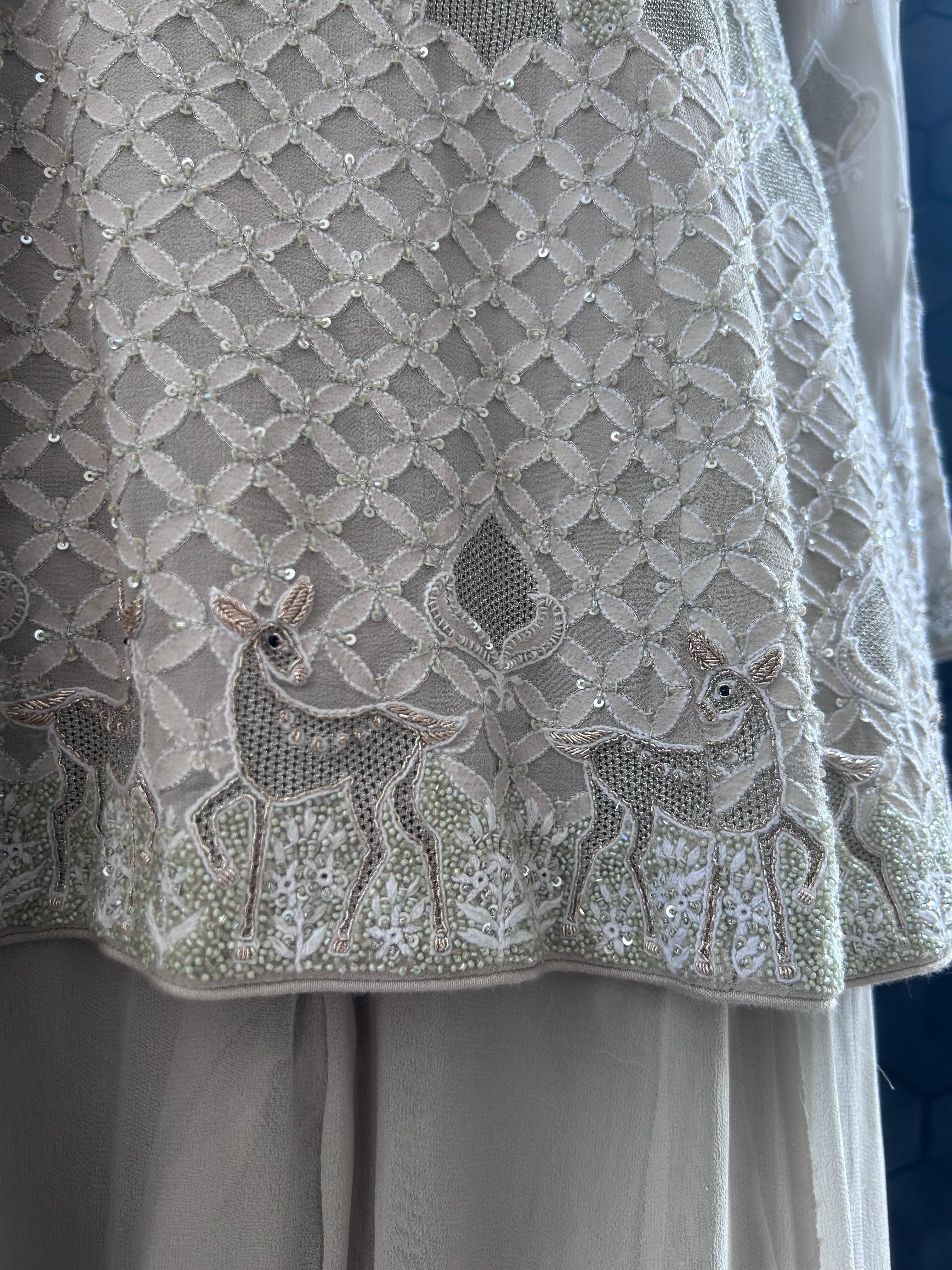 Sage Green Georgette Chikankari Sharara Set