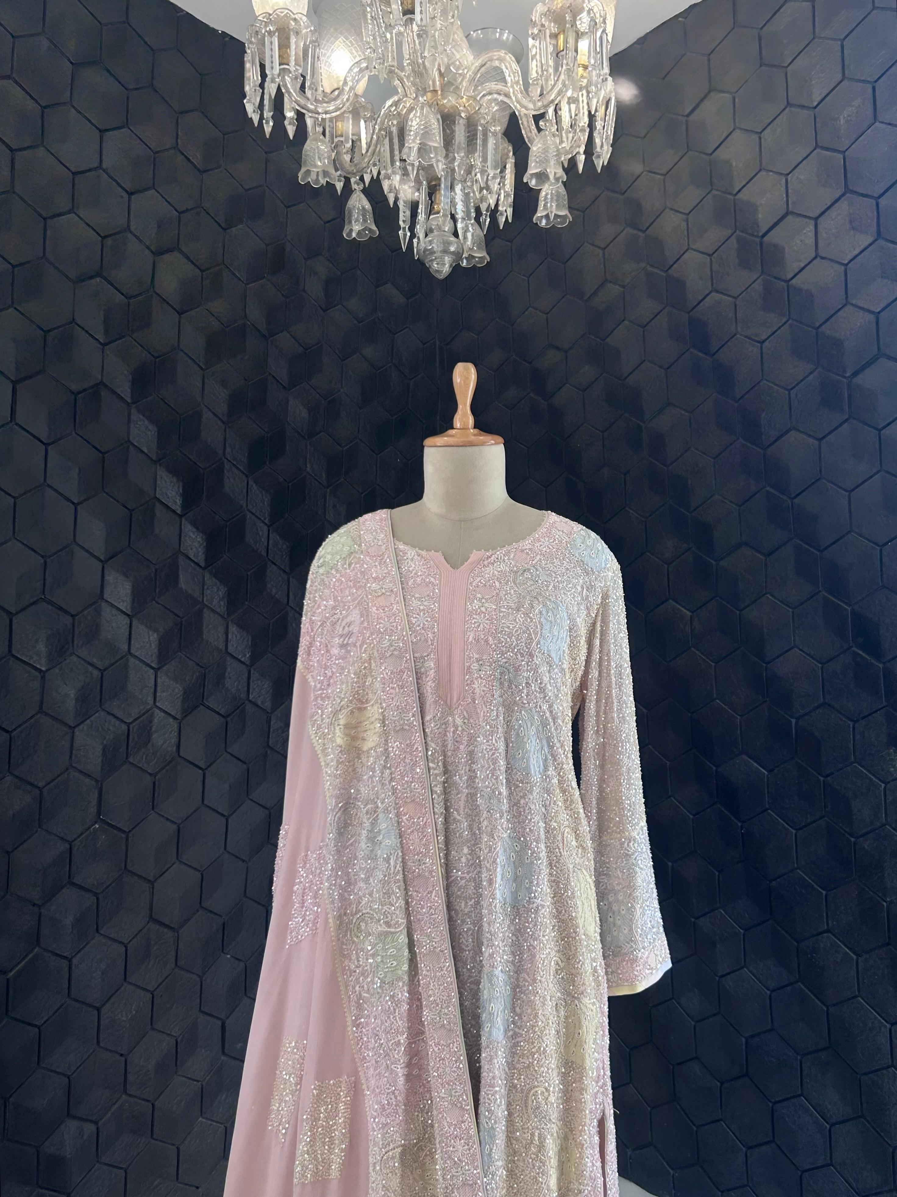 Pink Georgette chikankari kurta set