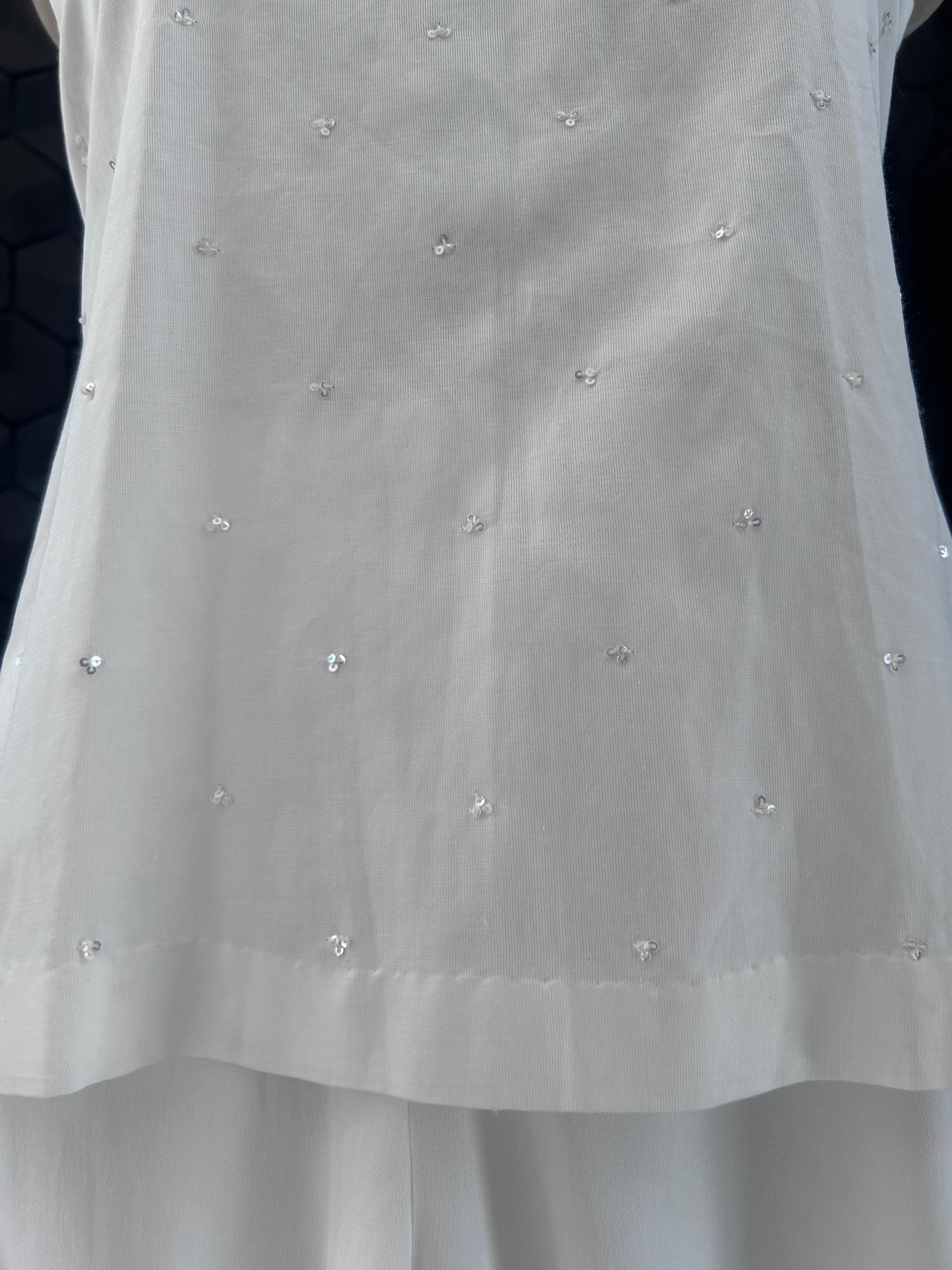 White georgette chikankari gilet-set