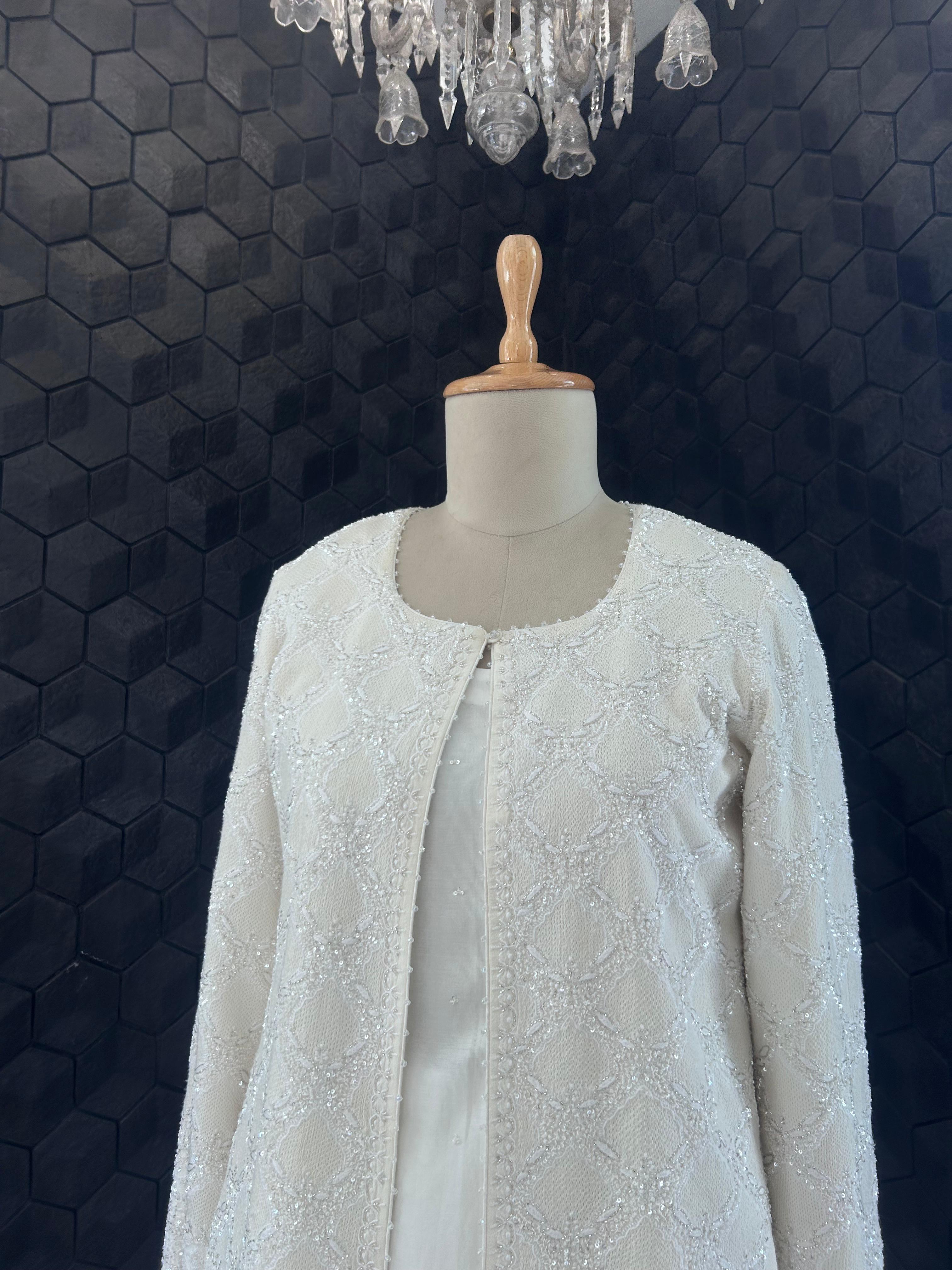 White georgette chikankari gilet-set