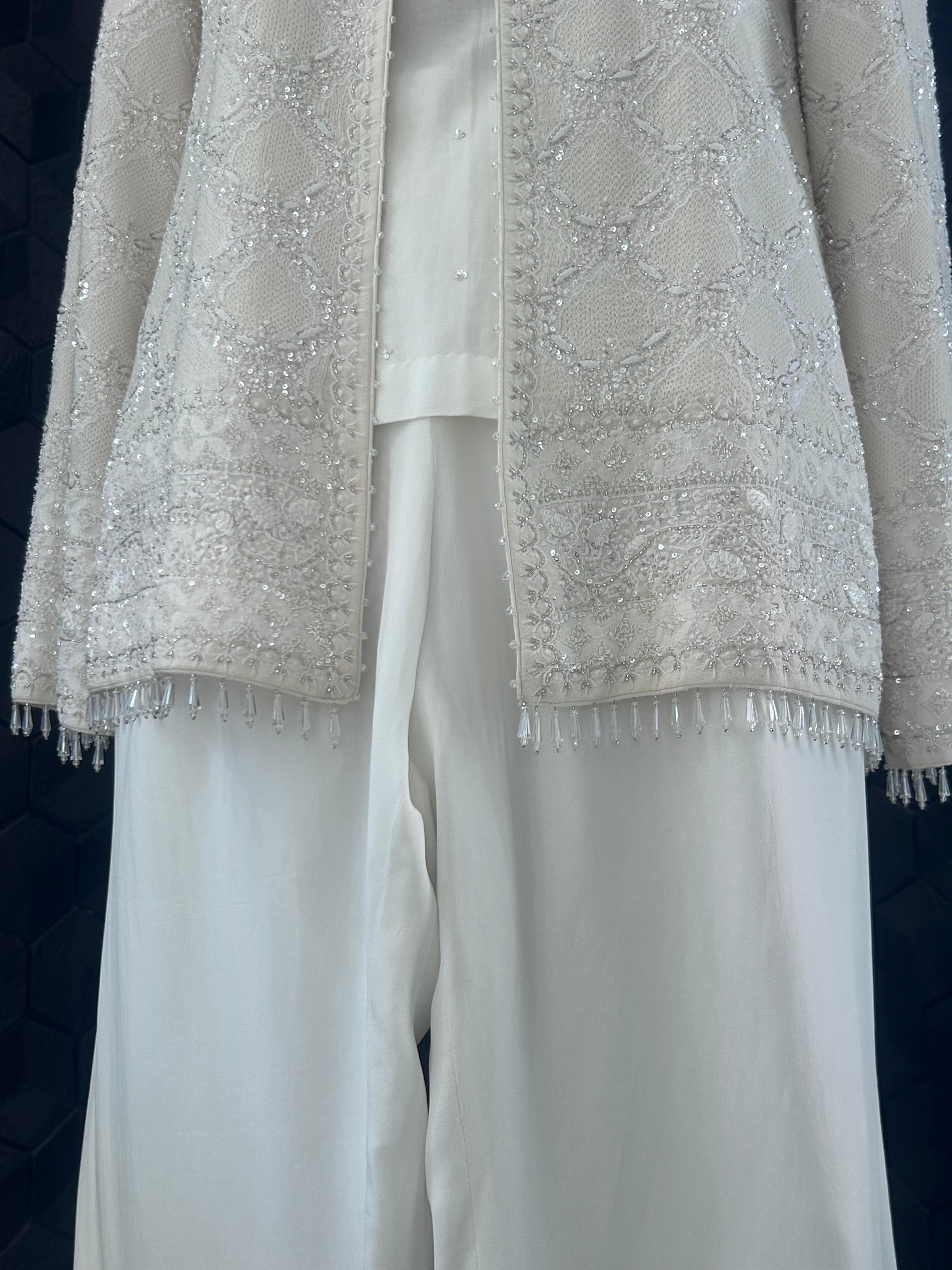 White georgette chikankari gilet-set
