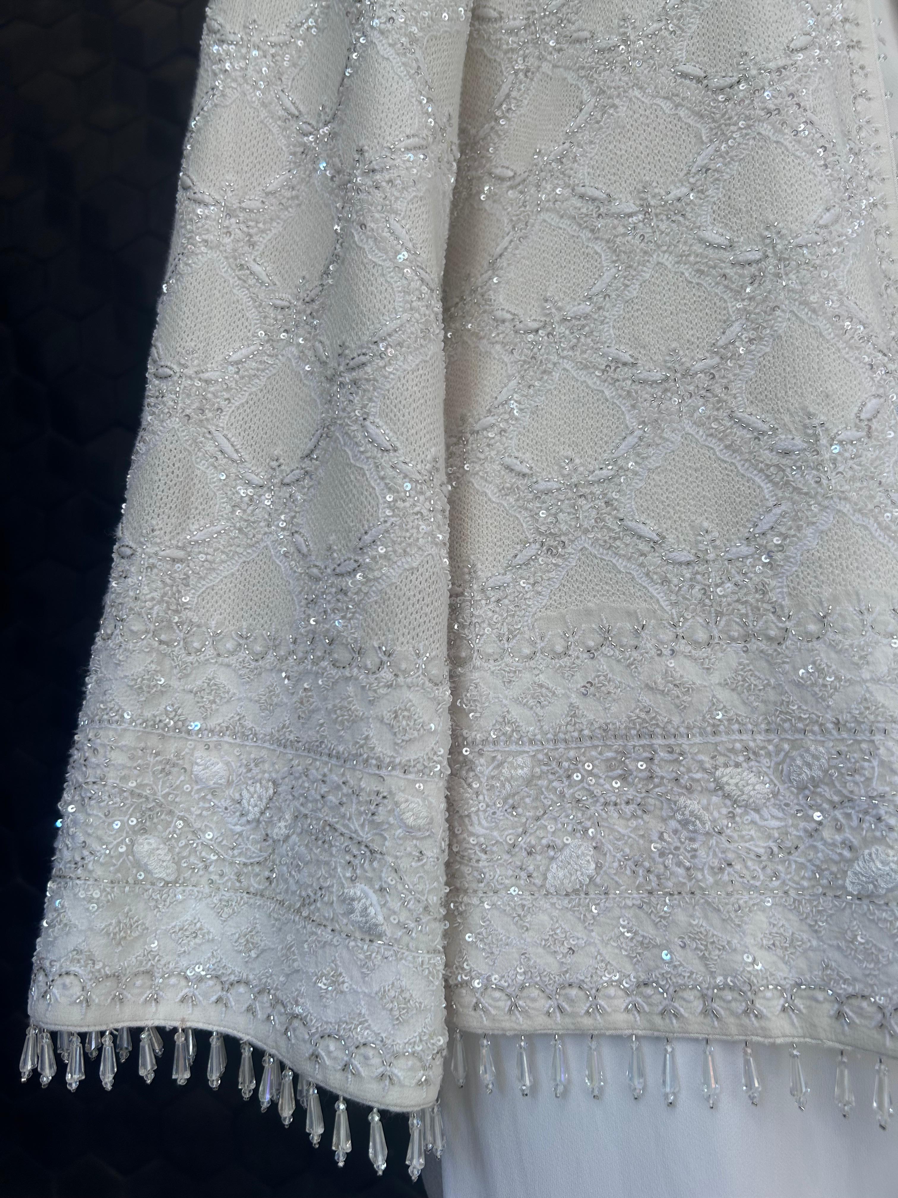 White georgette chikankari gilet-set