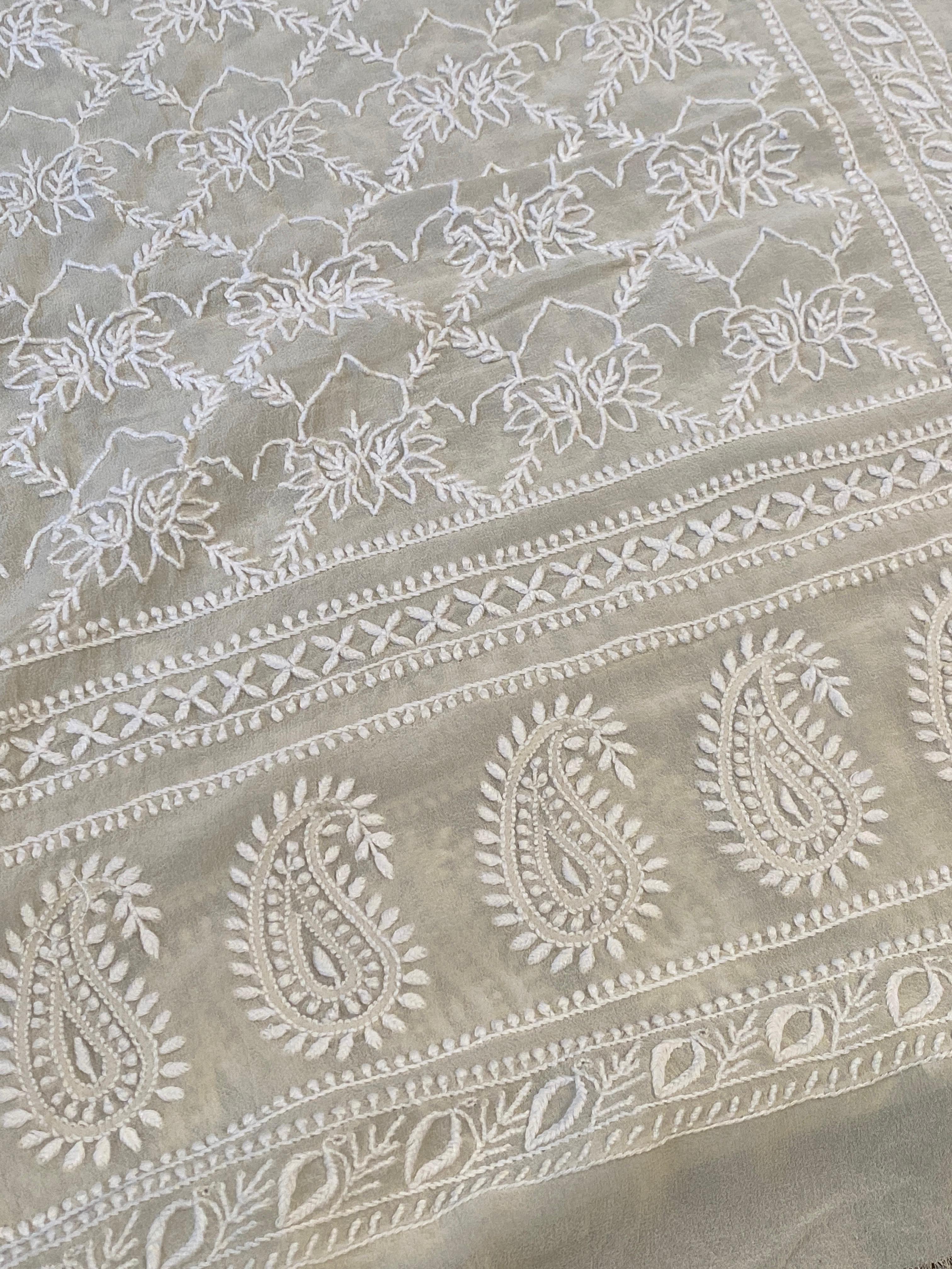 White Georgette Chikankari Sherwani