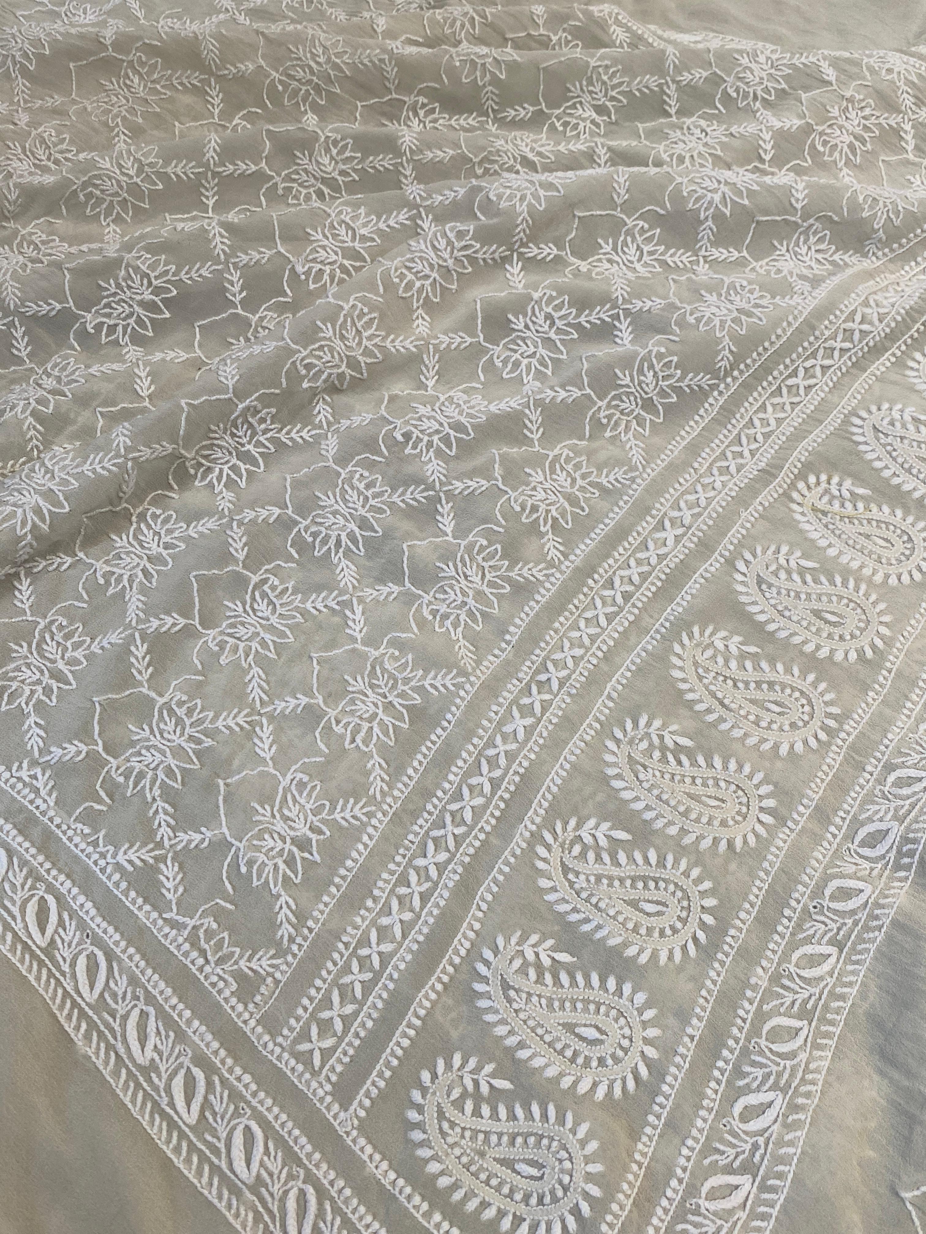 White Georgette Chikankari Sherwani