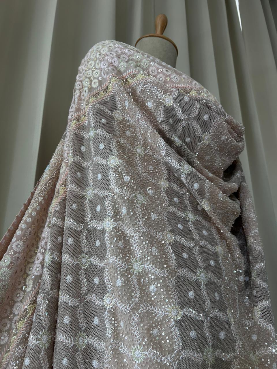 Peach ivory georgette ek-taar chikankari dupatta