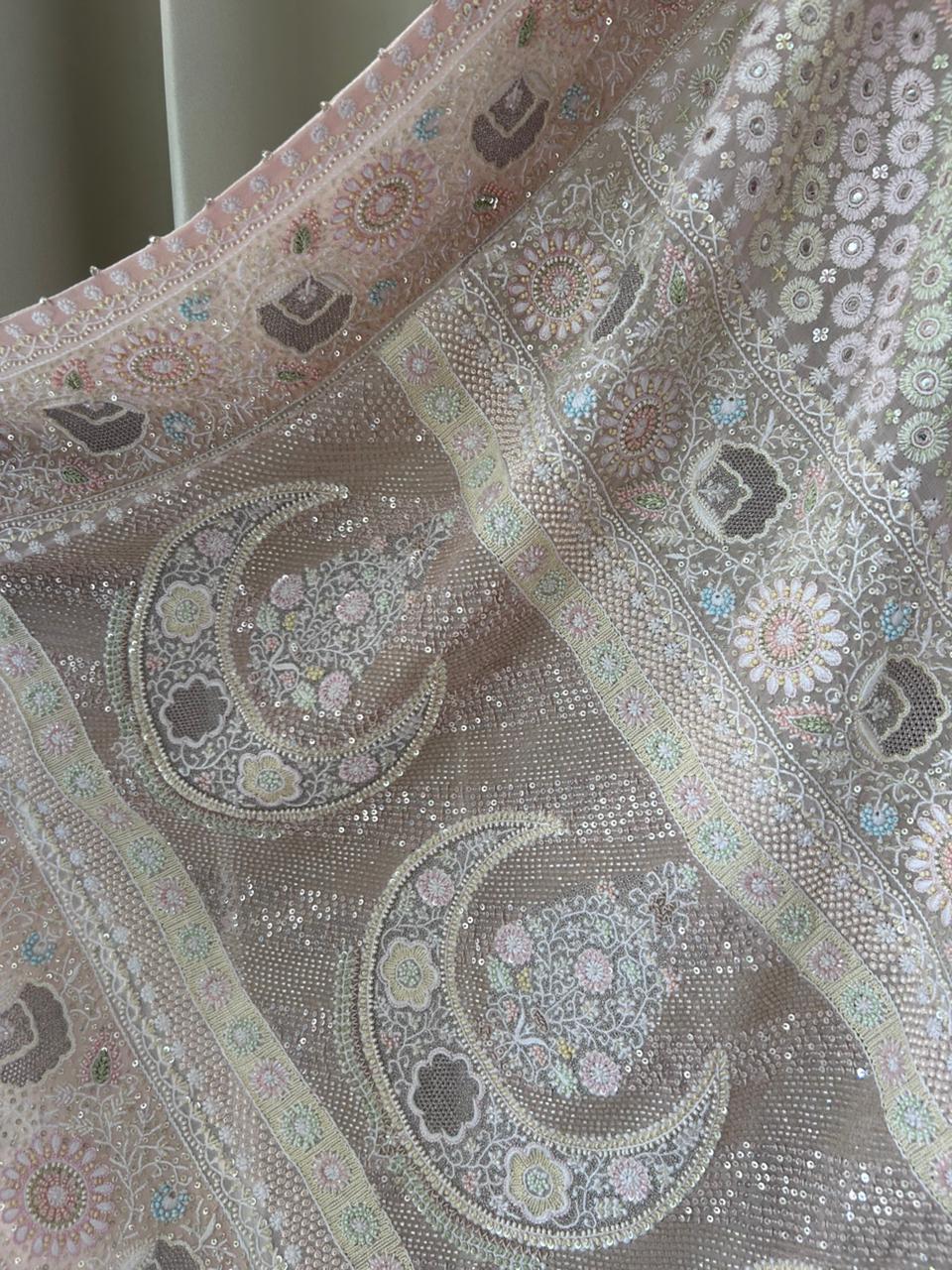 Peach ivory georgette ek-taar chikankari dupatta