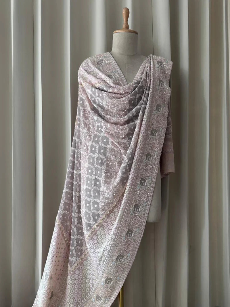 Pink georgette ek-taar chikankari dupatta