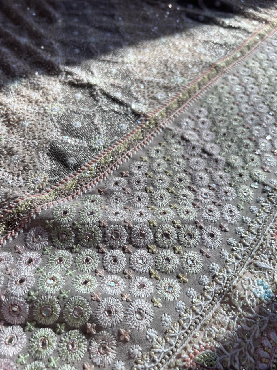 Peach ivory georgette ek-taar chikankari dupatta