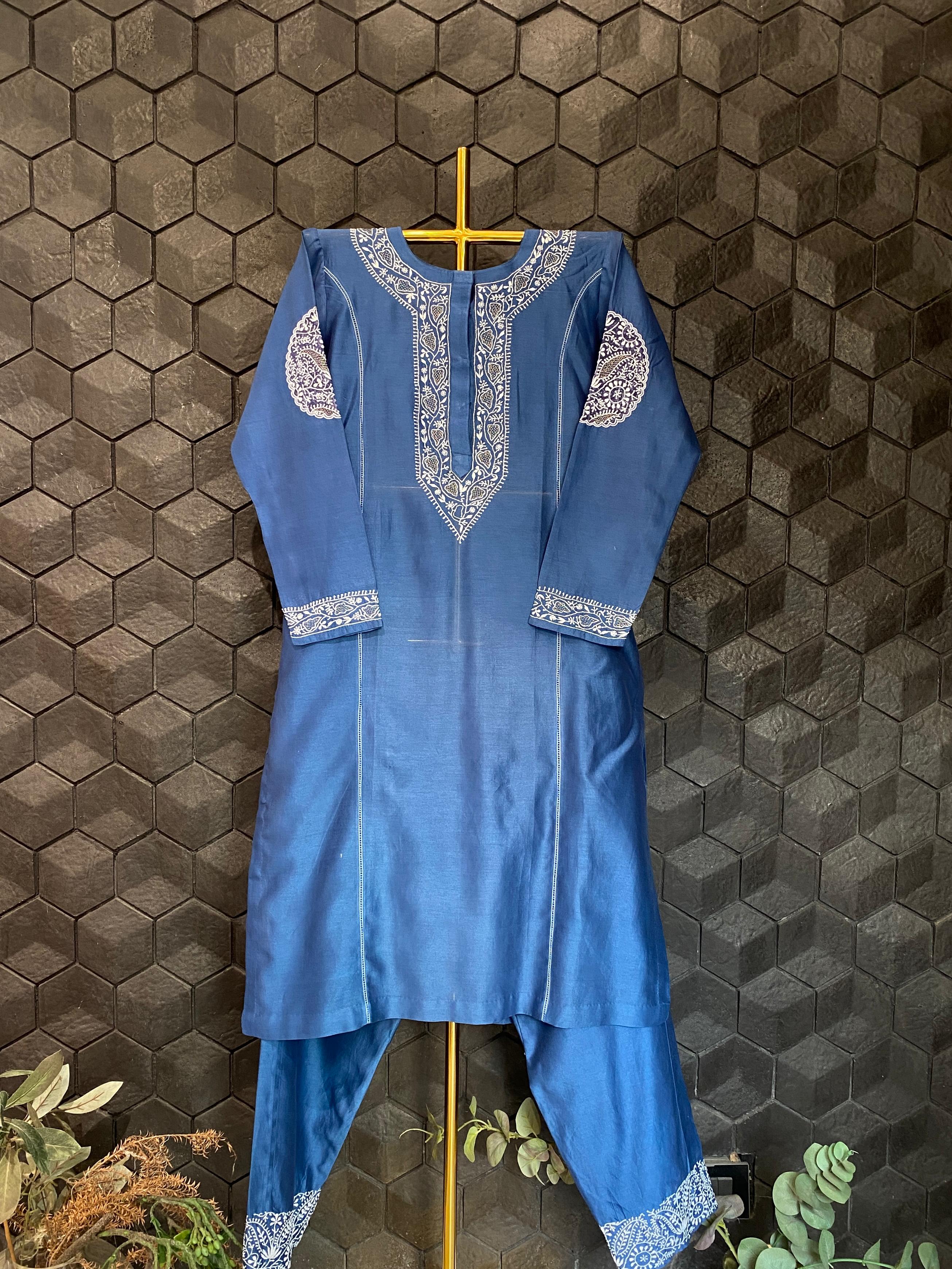 Cobalt Blue Chanderi Chikankari Co-ord sets