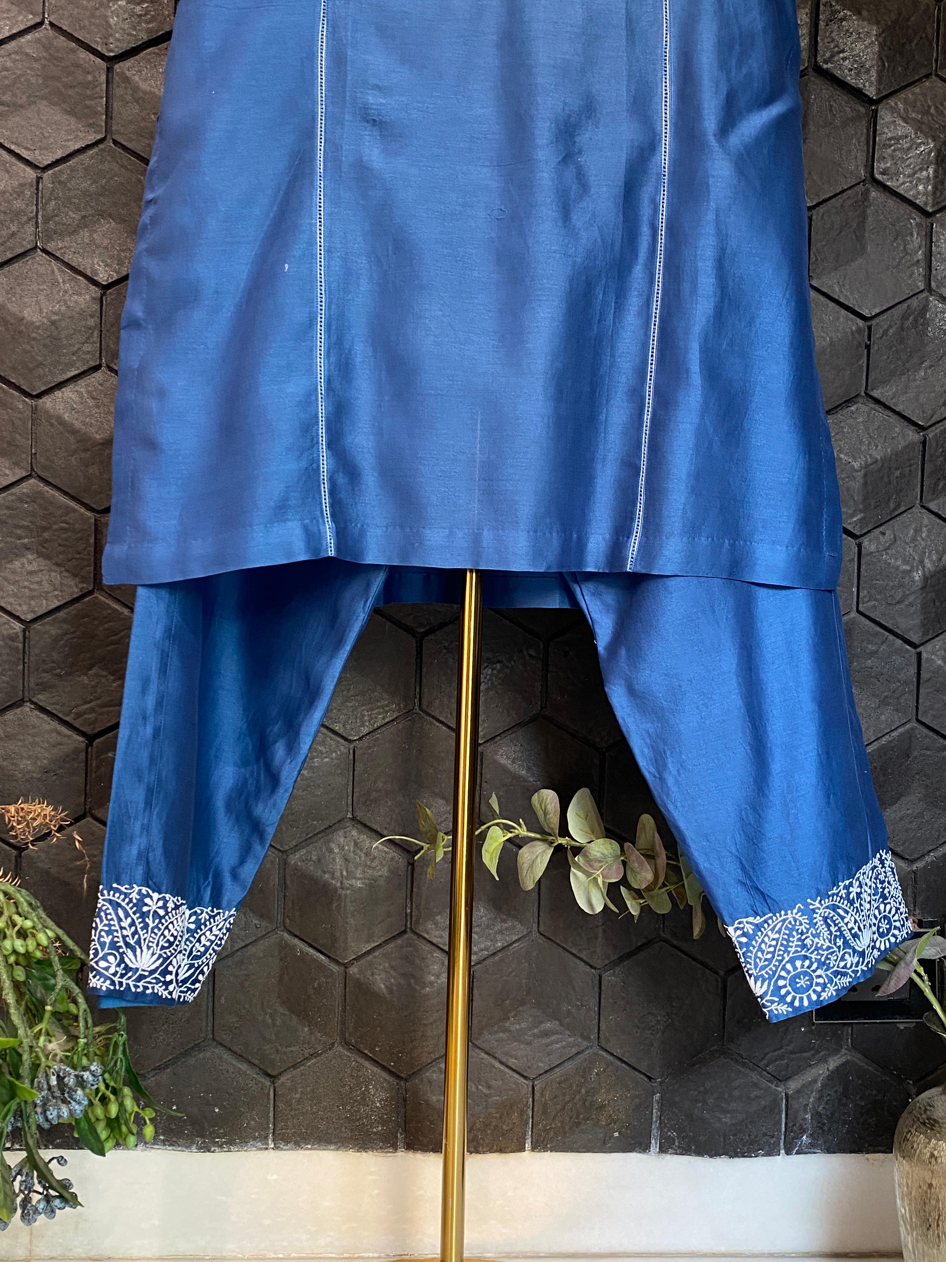 Cobalt Blue Chanderi Chikankari Co-ord sets