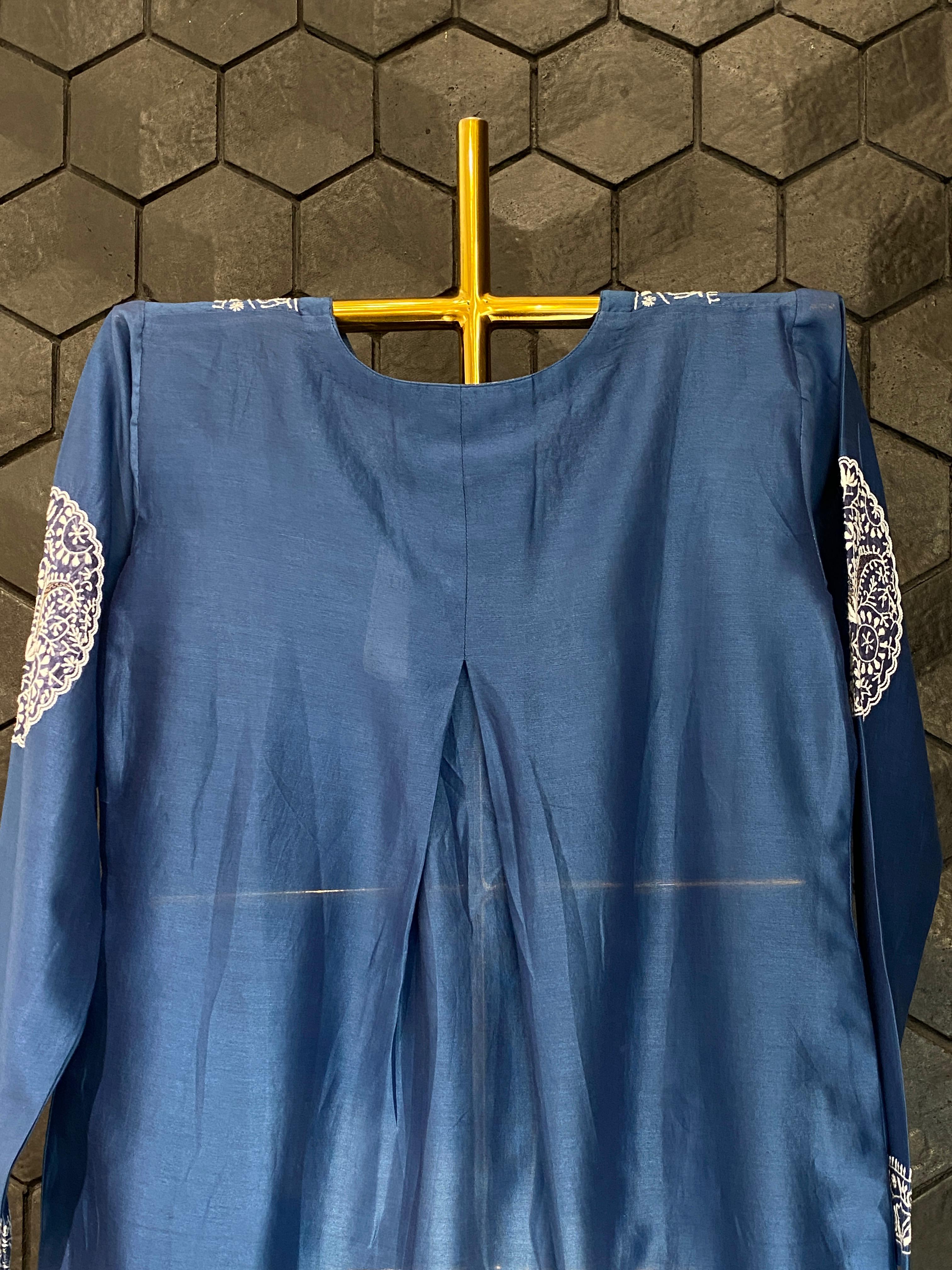Cobalt Blue Chanderi Chikankari Co-ord sets