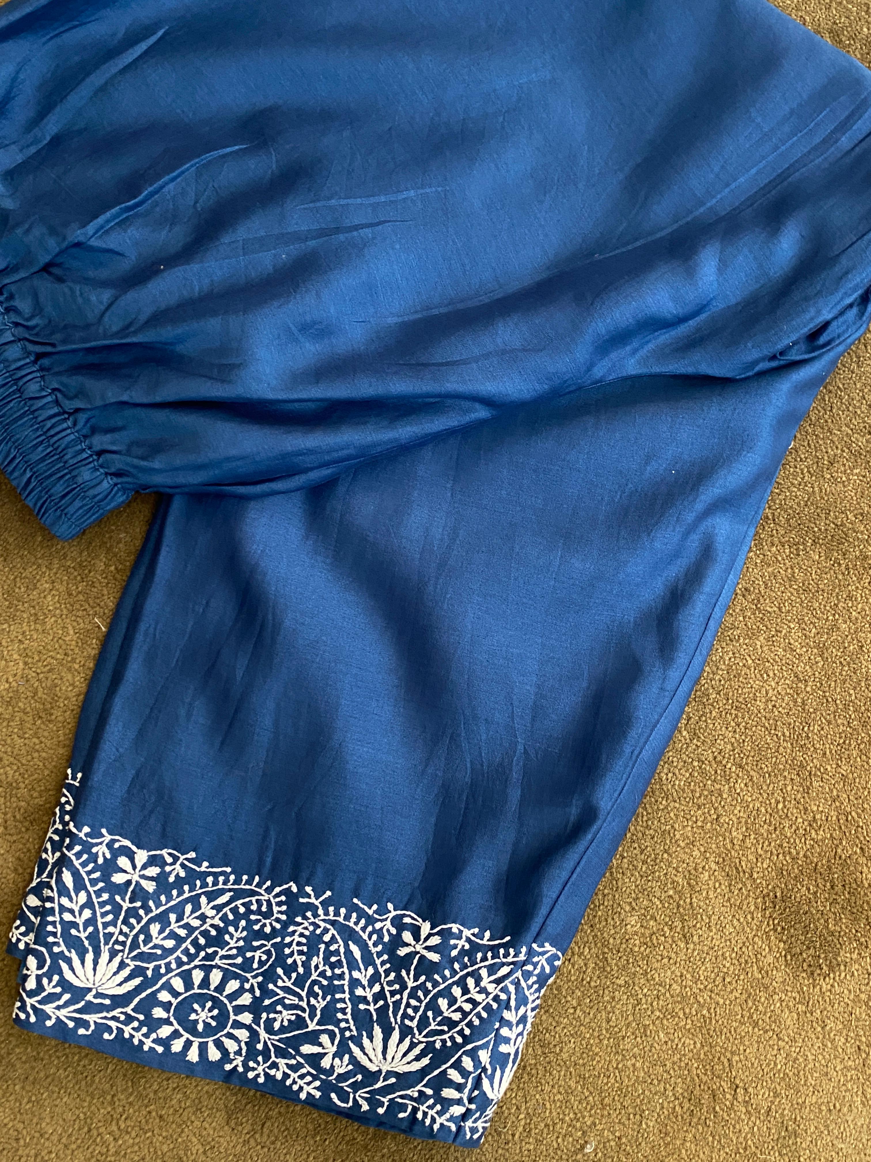 Cobalt Blue Chanderi Chikankari Co-ord sets