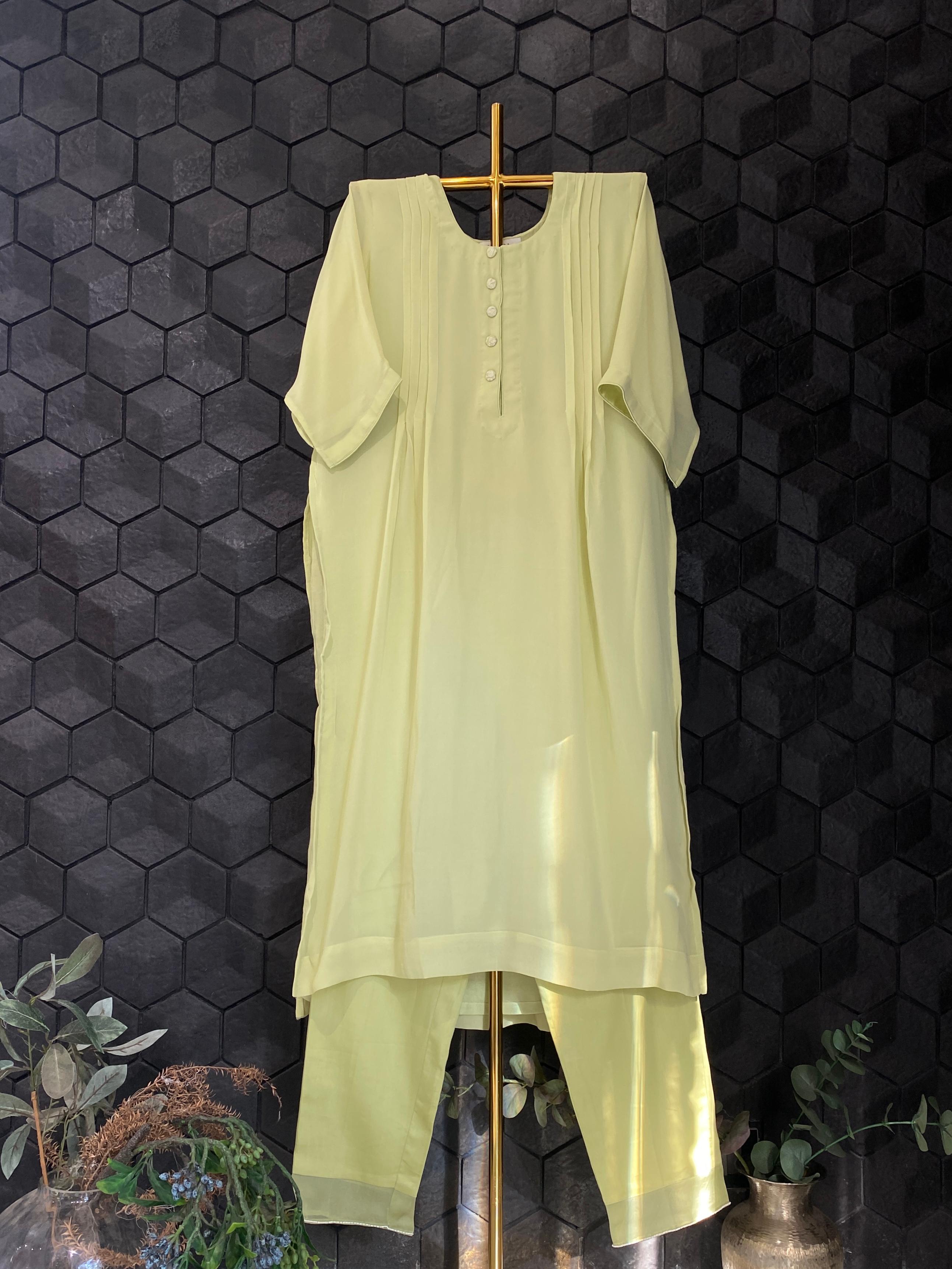 Lime green georgette kurta set
