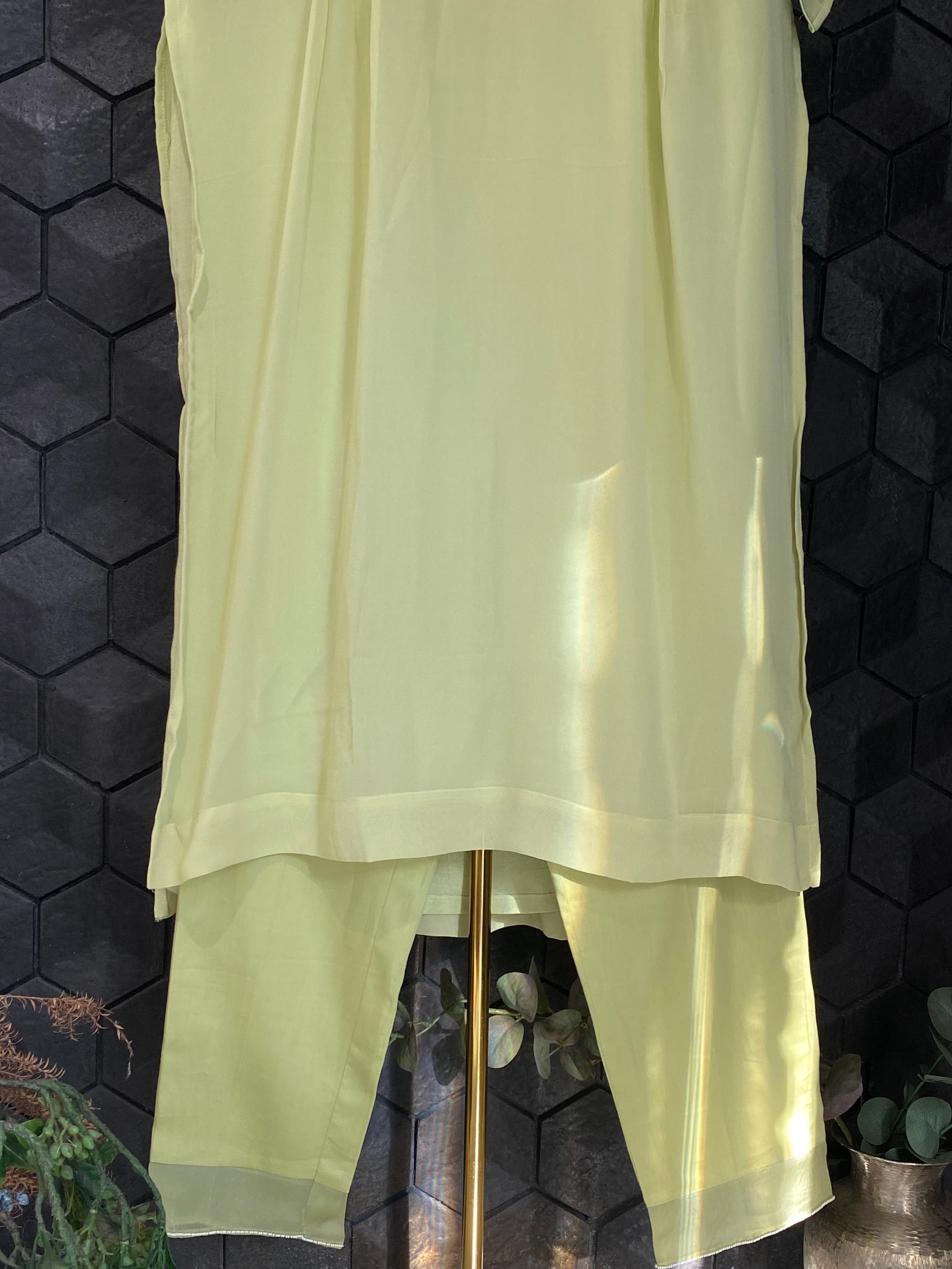 Lime green georgette kurta set