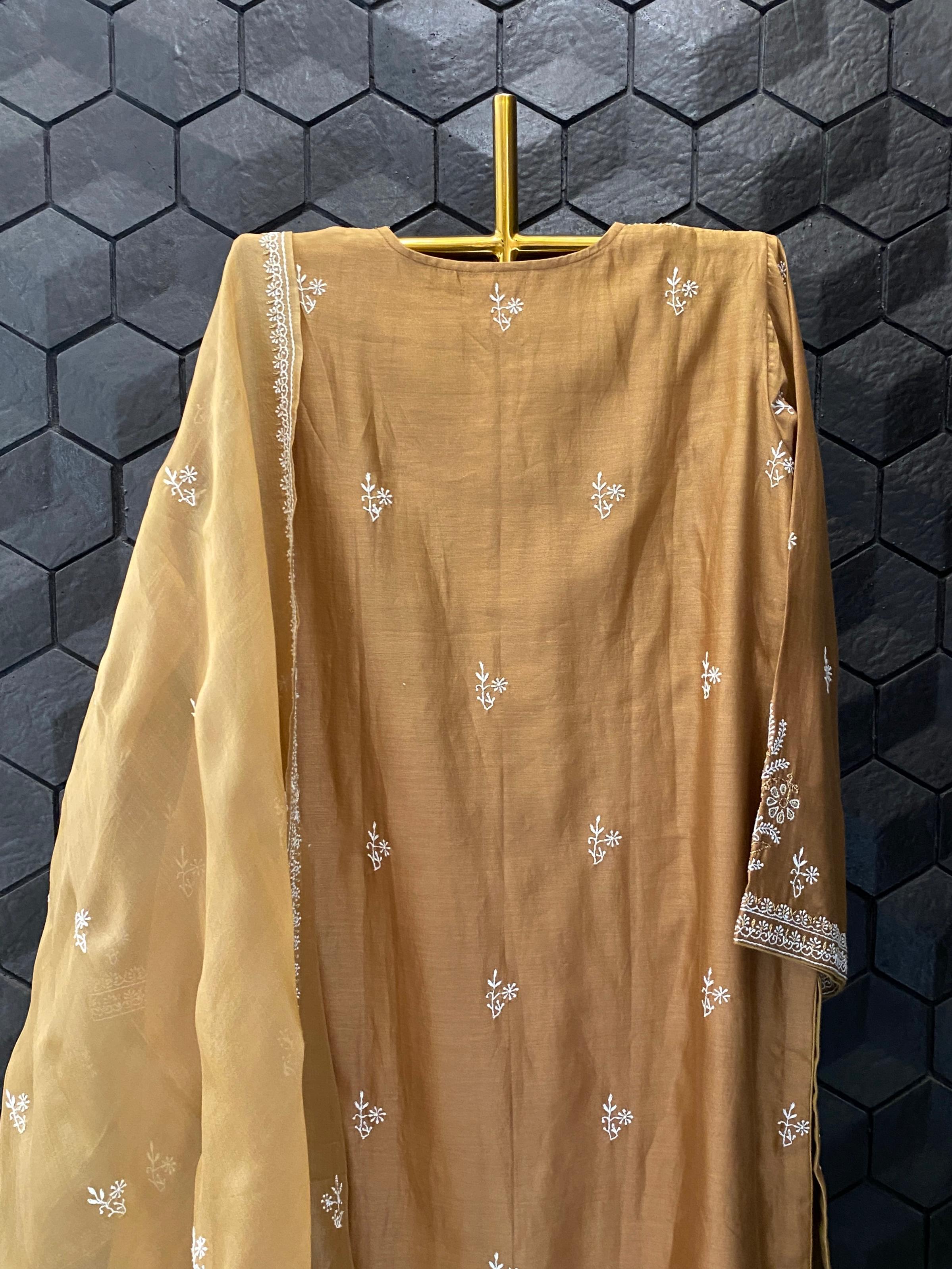 Gold Chanderi Chikankari Kurta Set