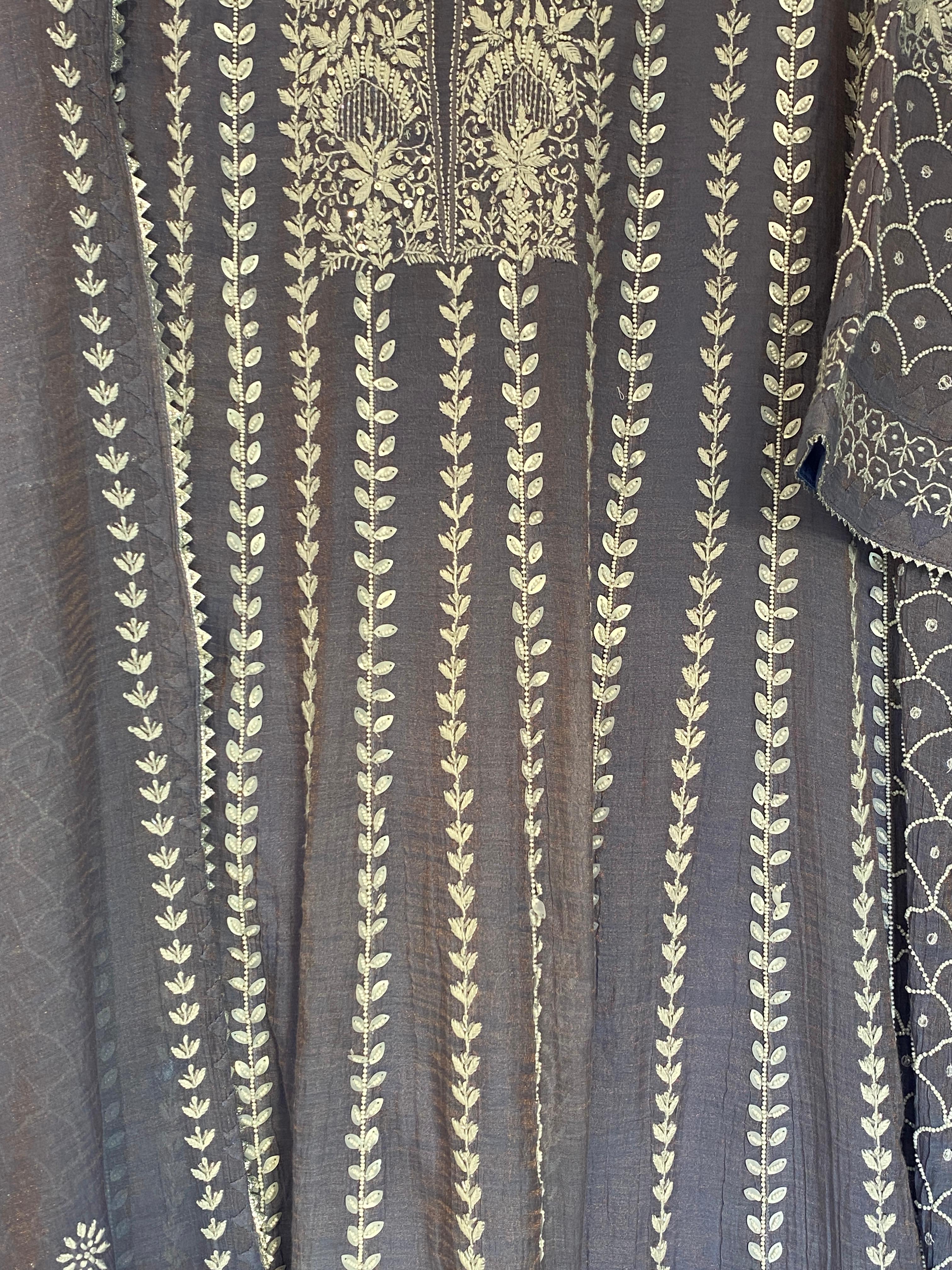 Purple Tissue Chikankari Anarkali Set