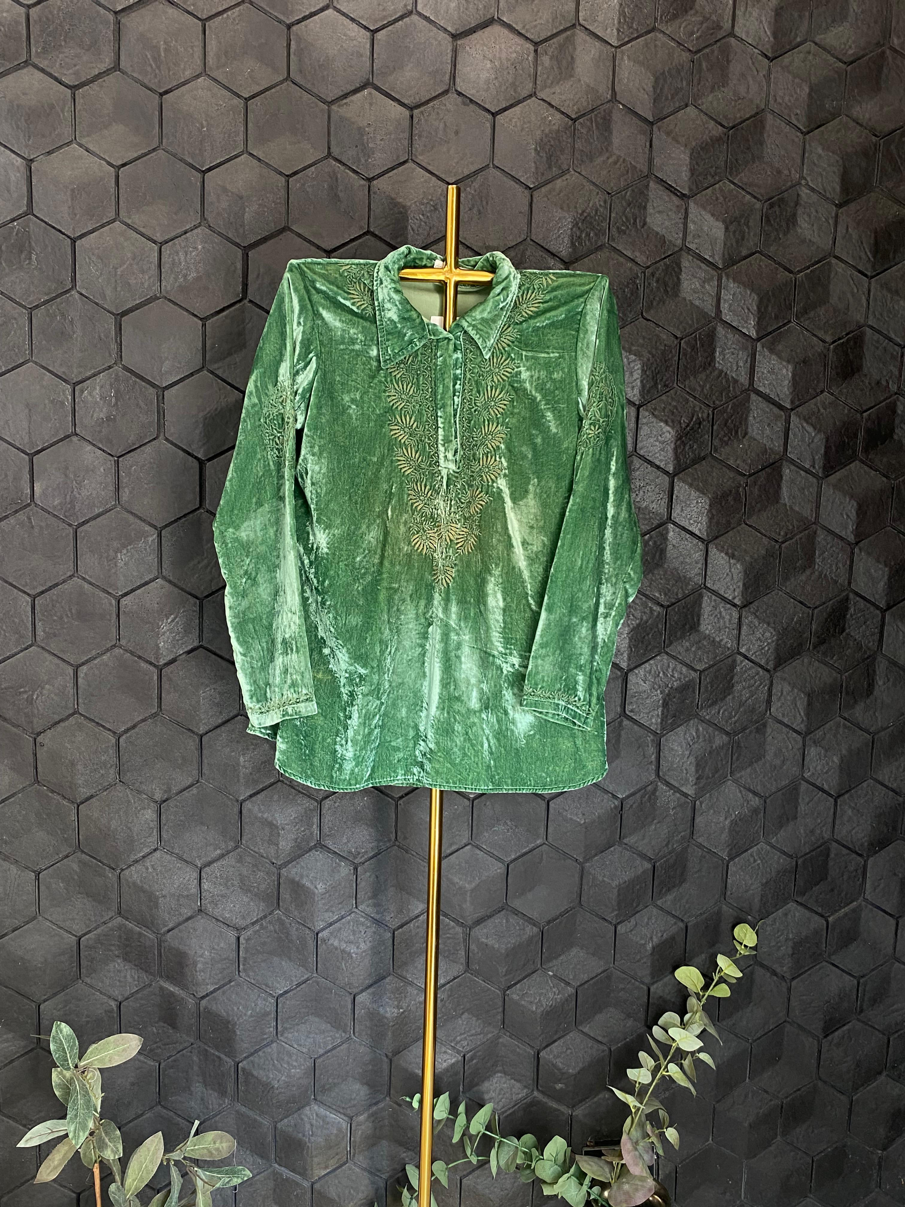 Green velvet Chikankari Top