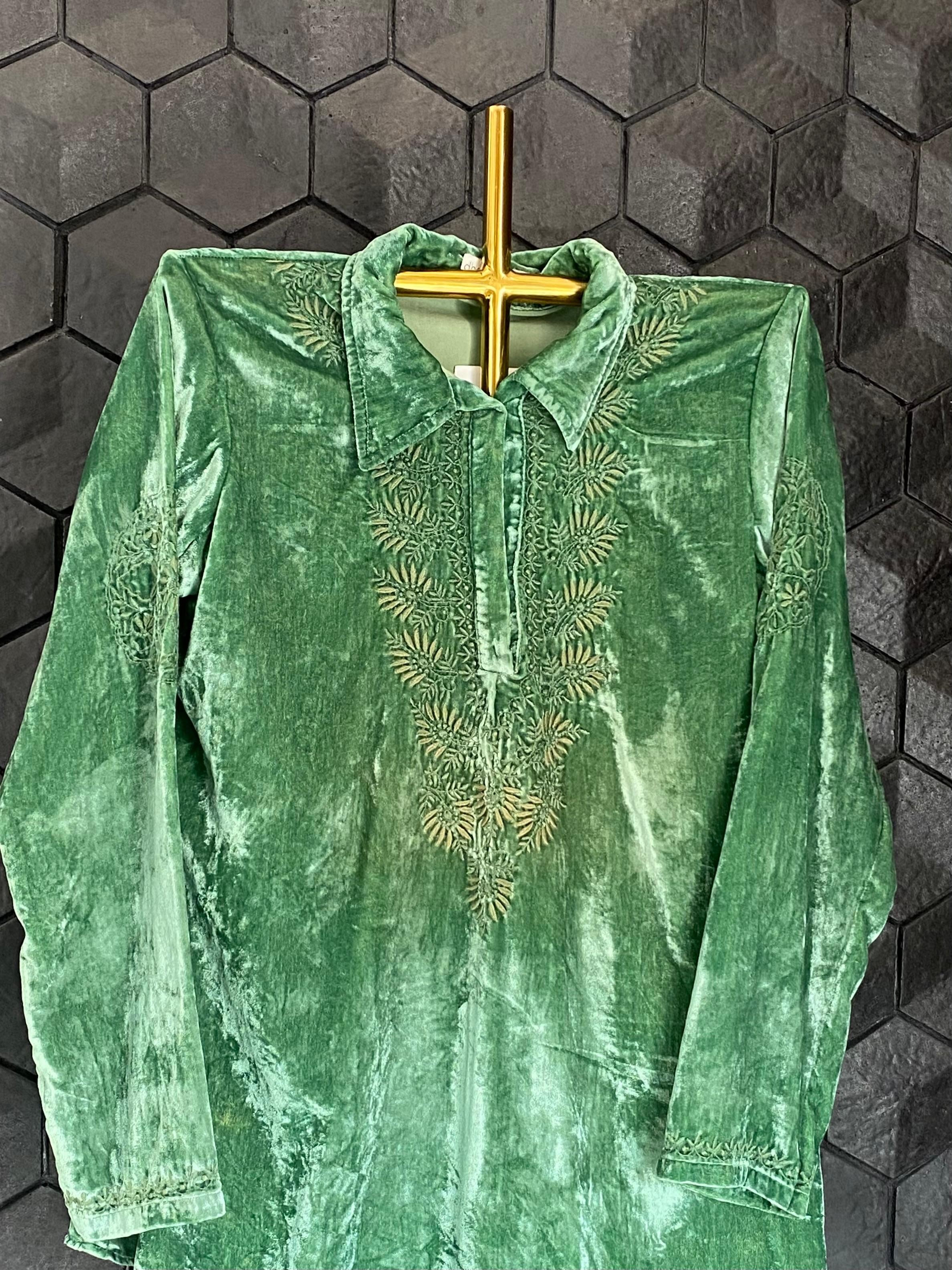 Green velvet Chikankari Top