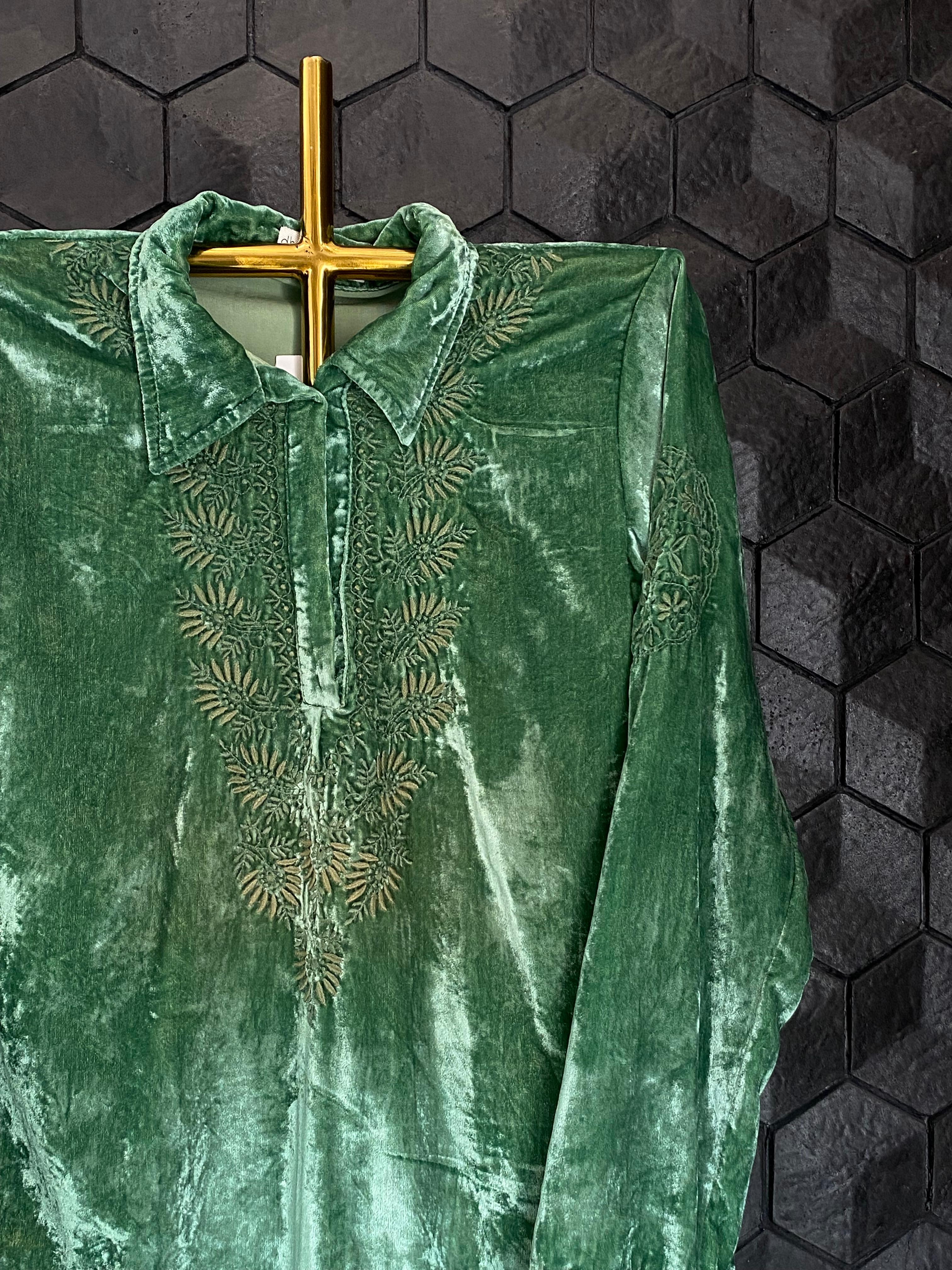 Green velvet Chikankari Top