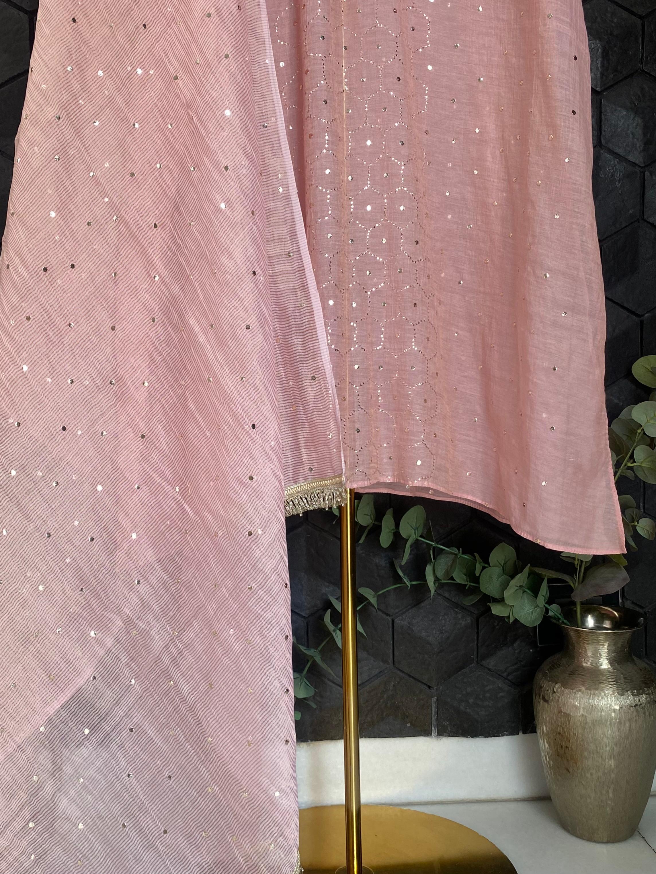Pink golden tissue Mukaish kurta set
