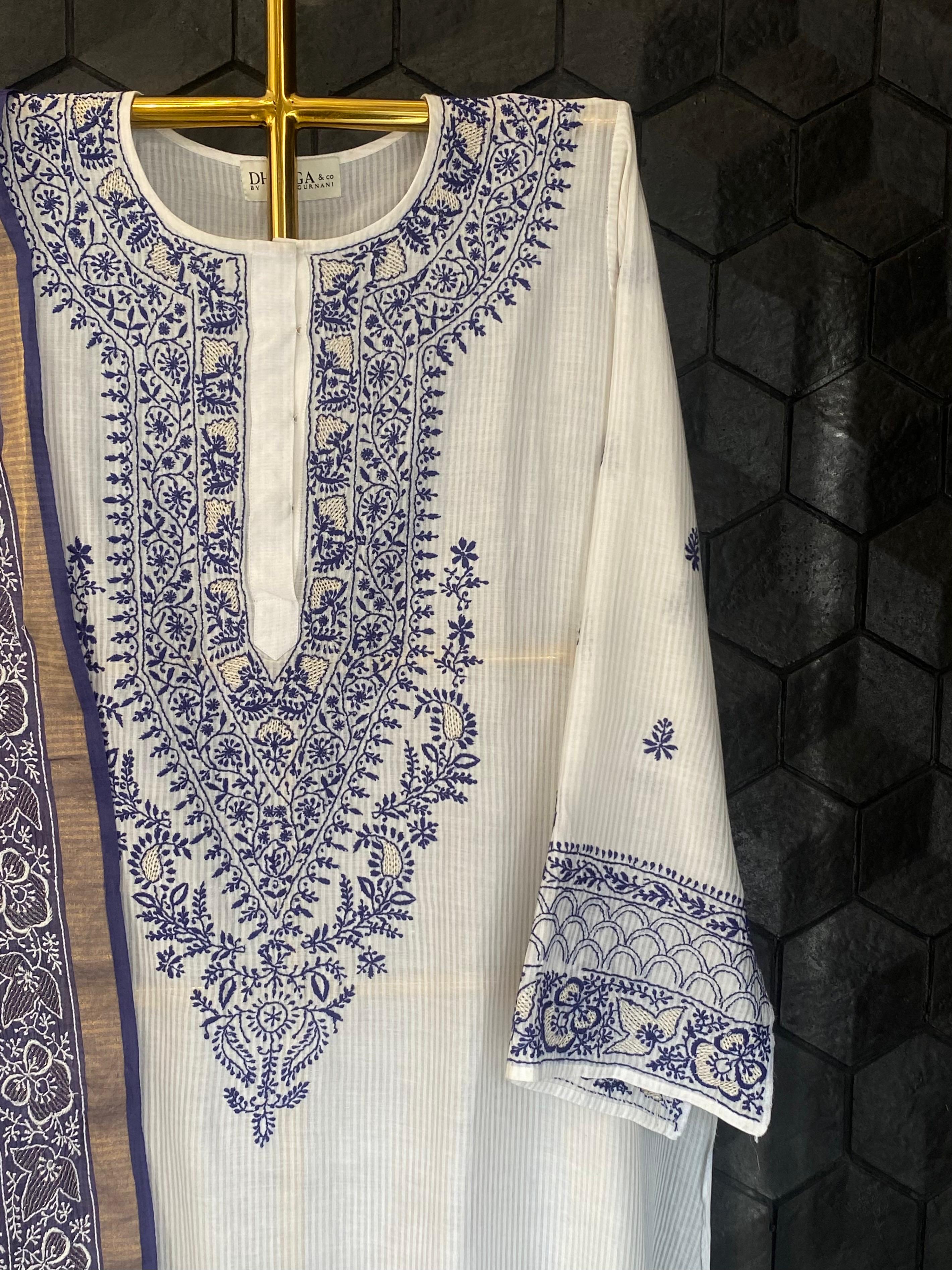 White maheshwari chikankari kurta set