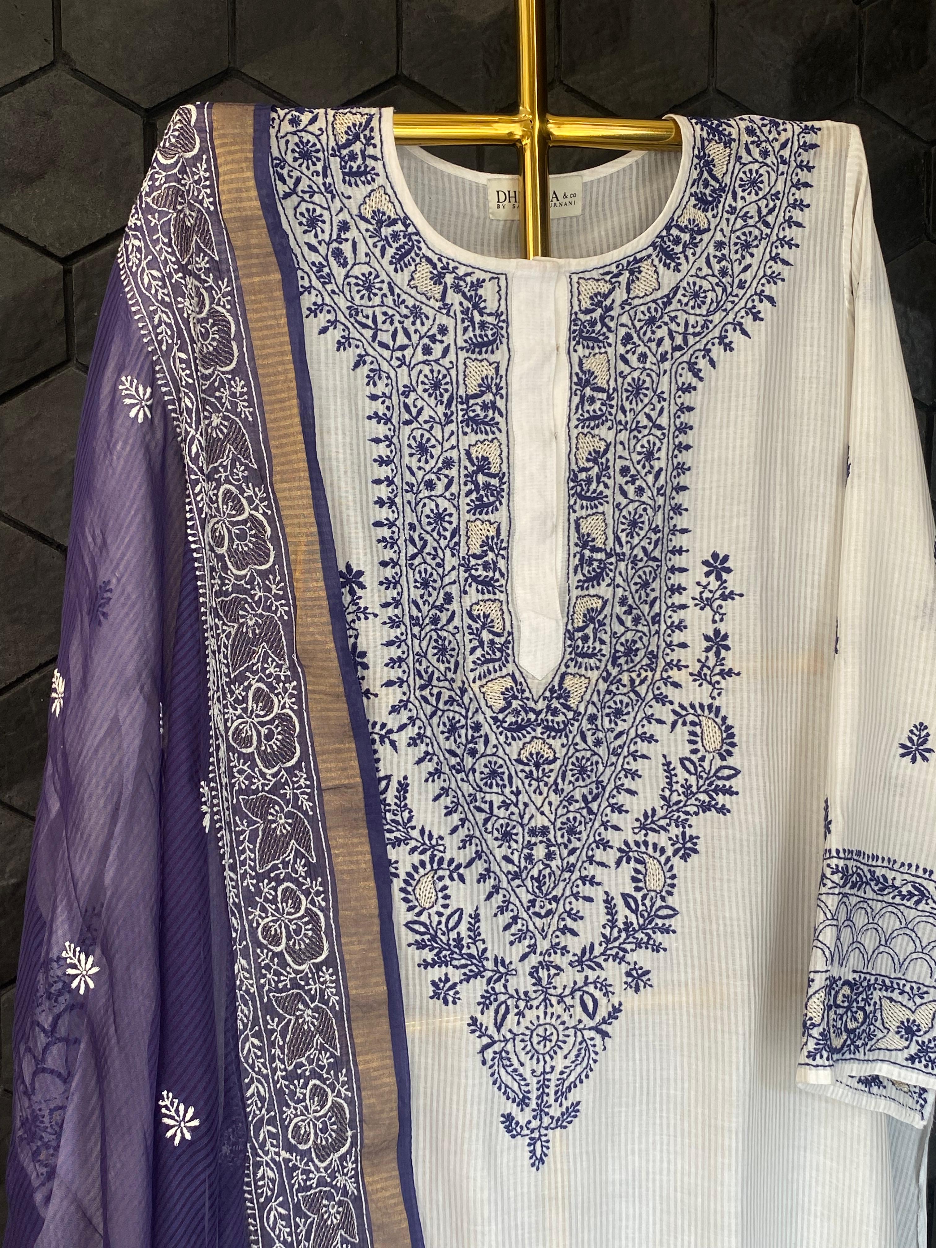 White maheshwari chikankari kurta set
