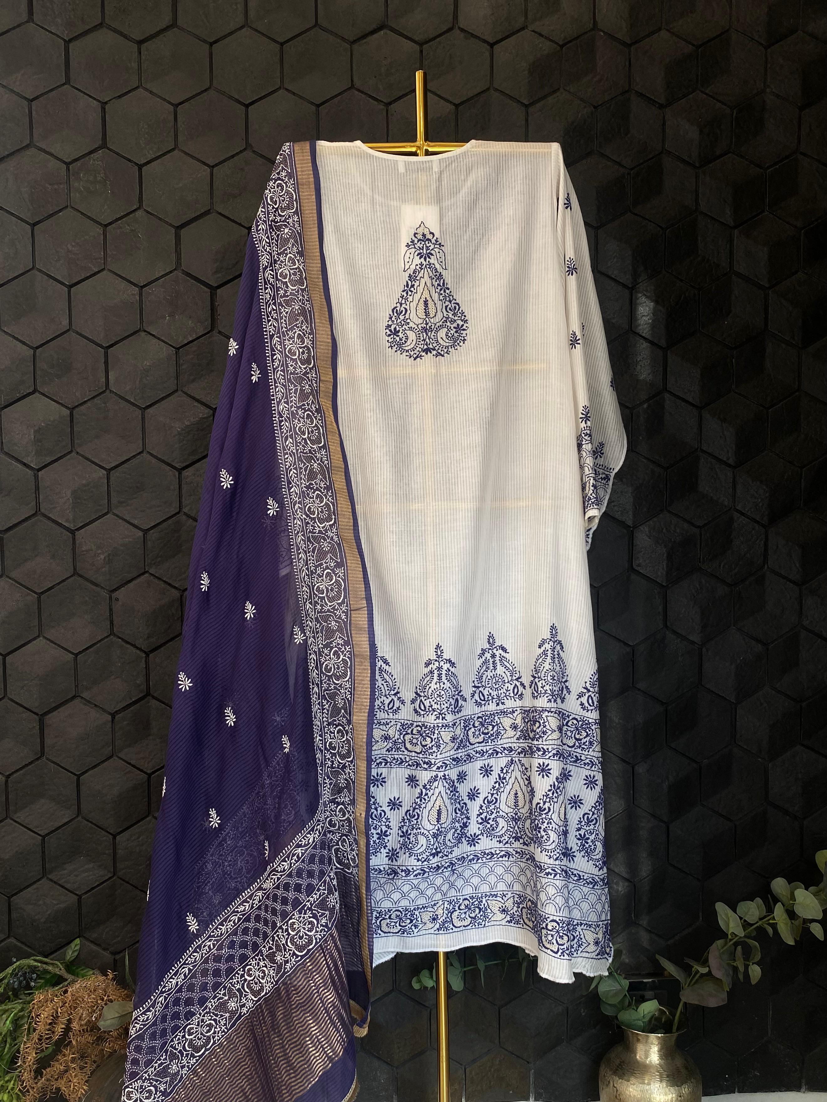 White maheshwari chikankari kurta set