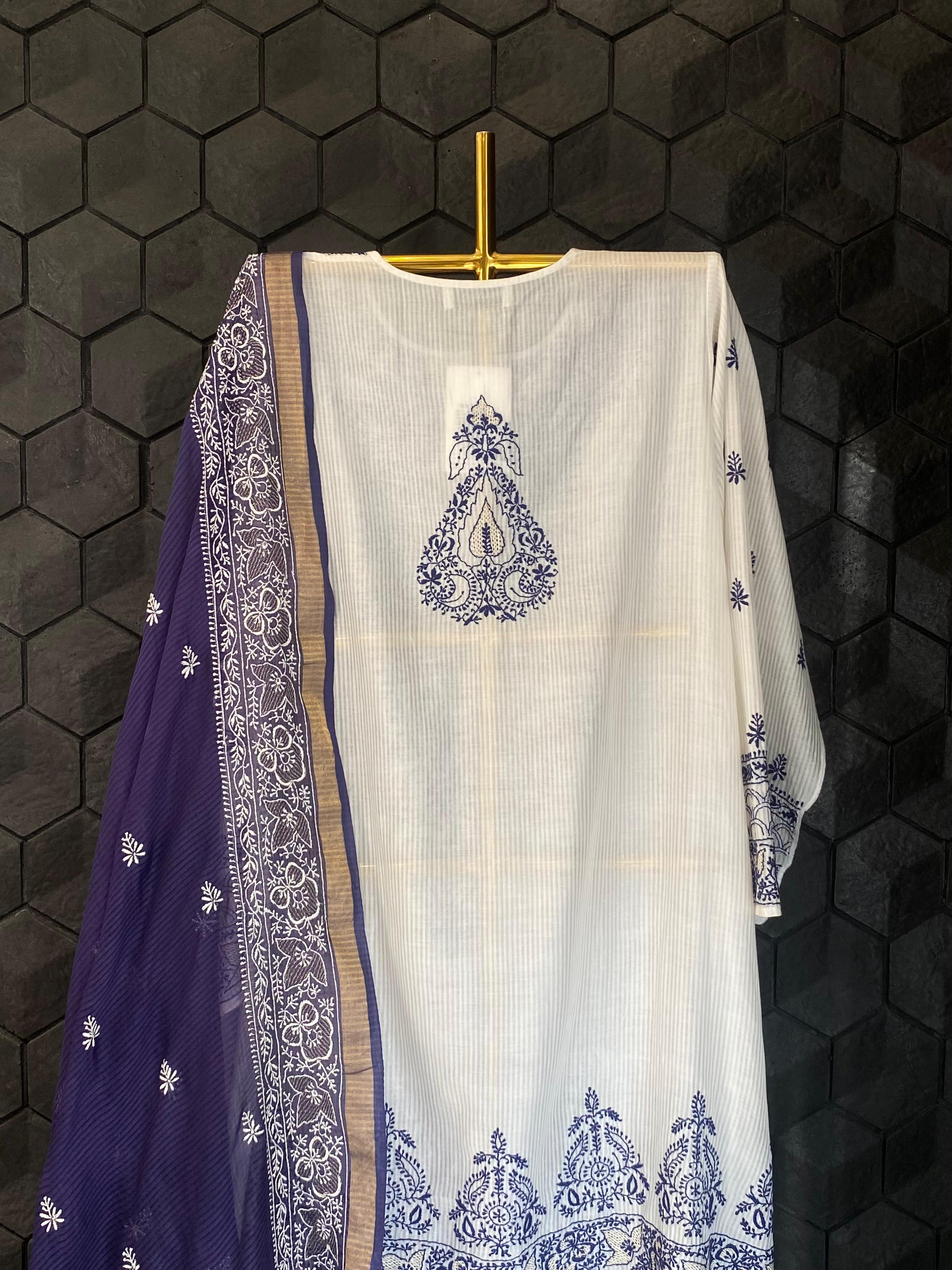 White maheshwari chikankari kurta set