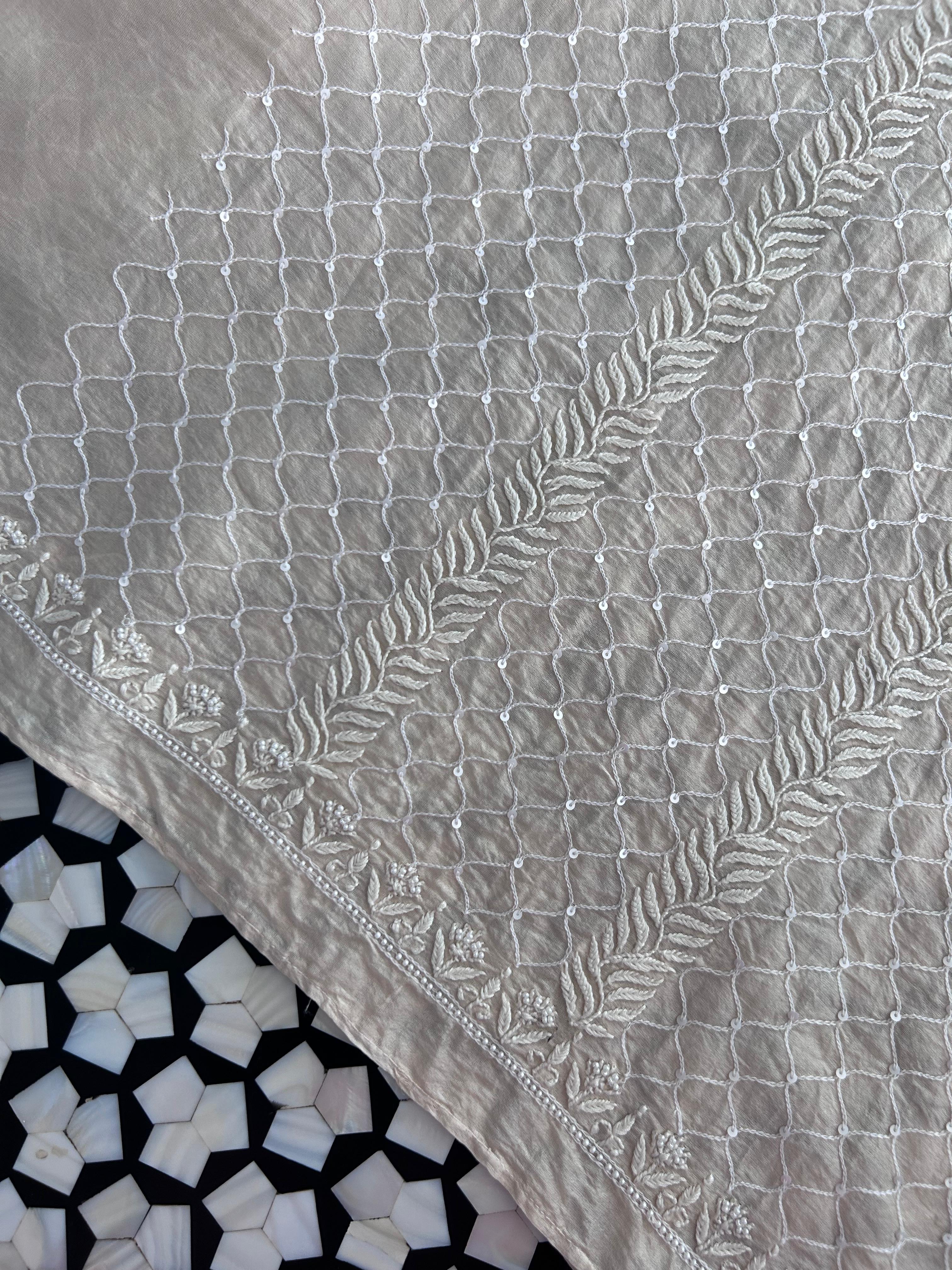 Beige Mens Chanderi Chikankari Kurta