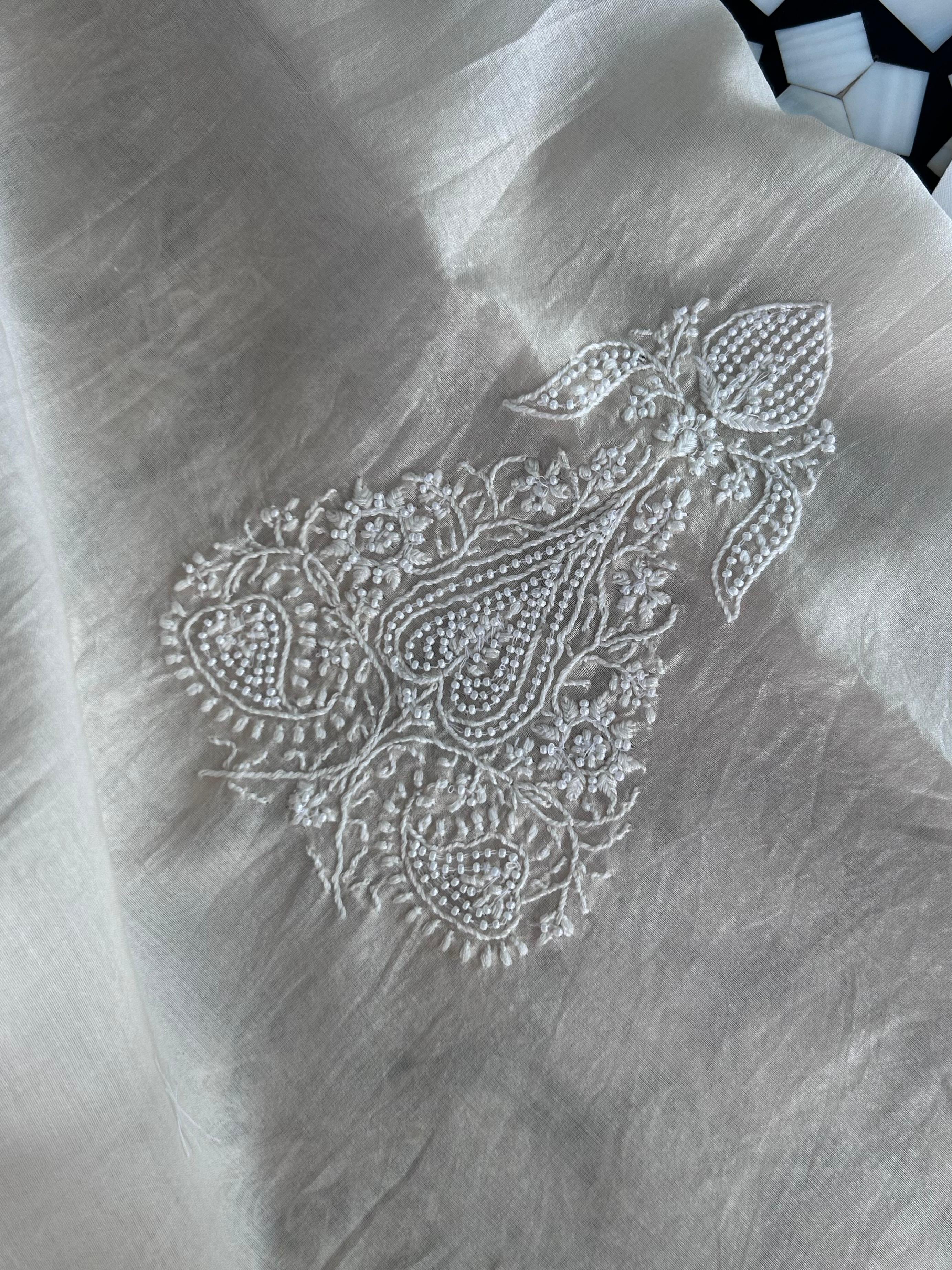 Beige Mens Chanderi Chikankari Kurta