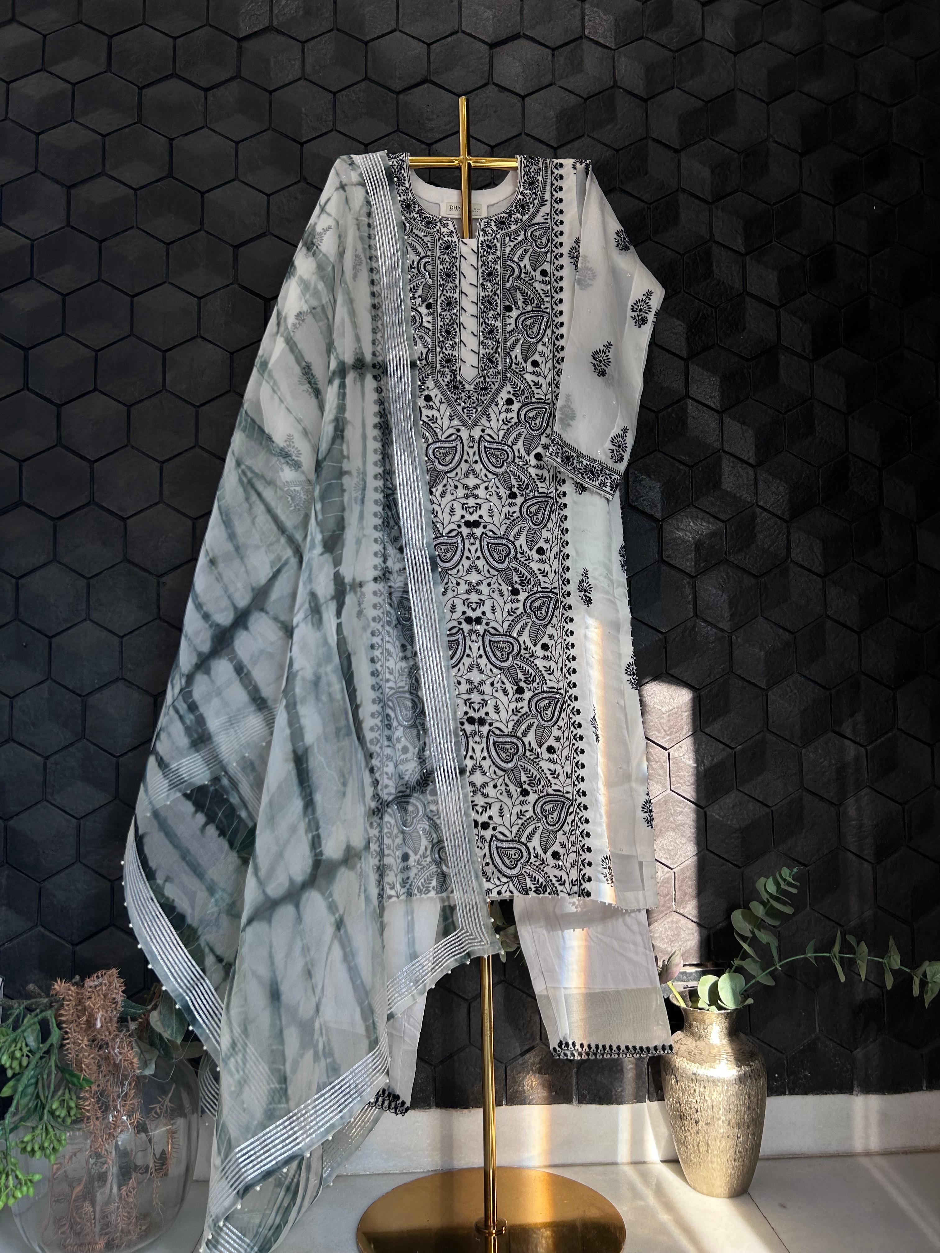 White Organza Chikankari Kurta Set