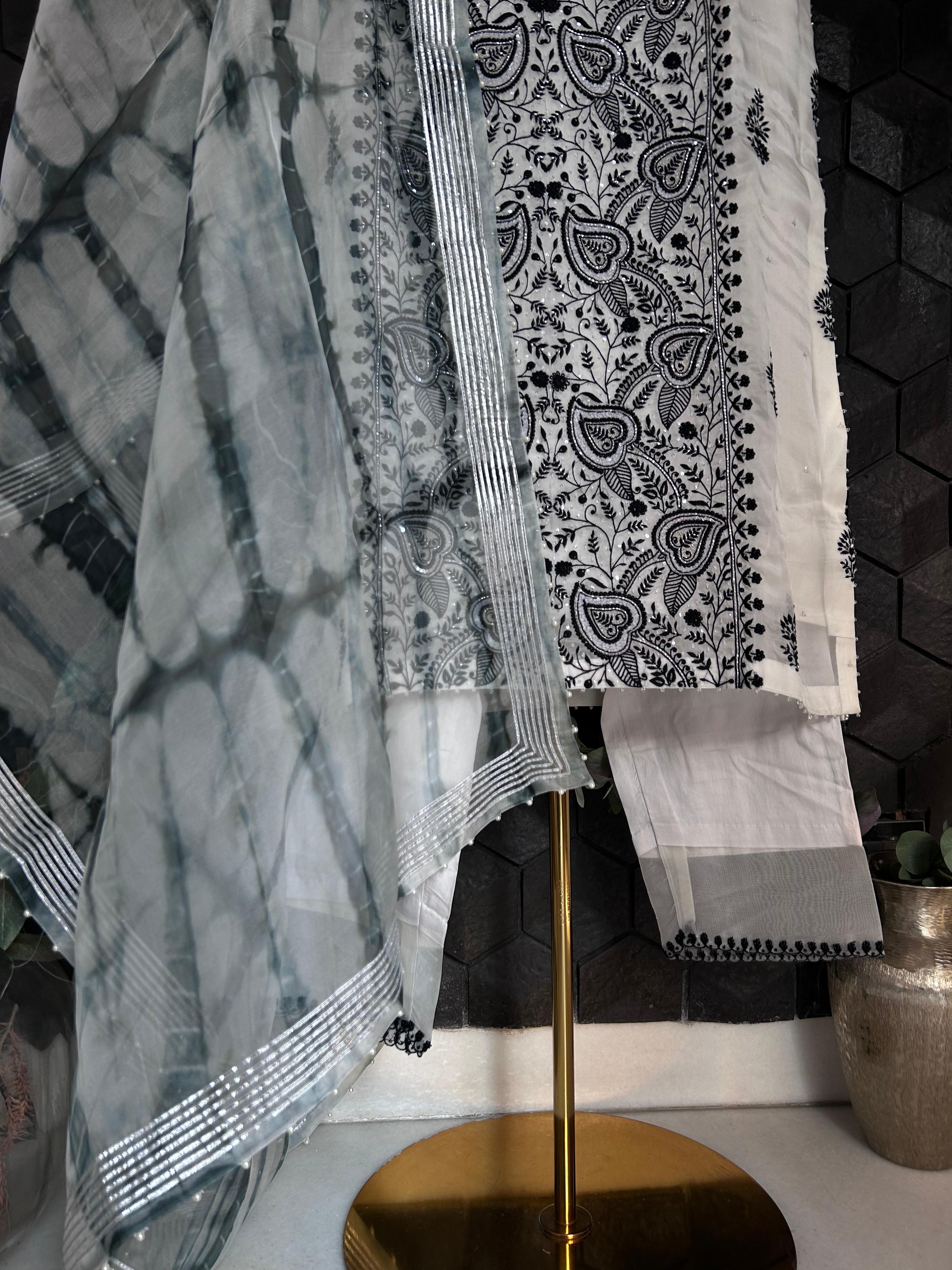White Organza Chikankari Kurta Set