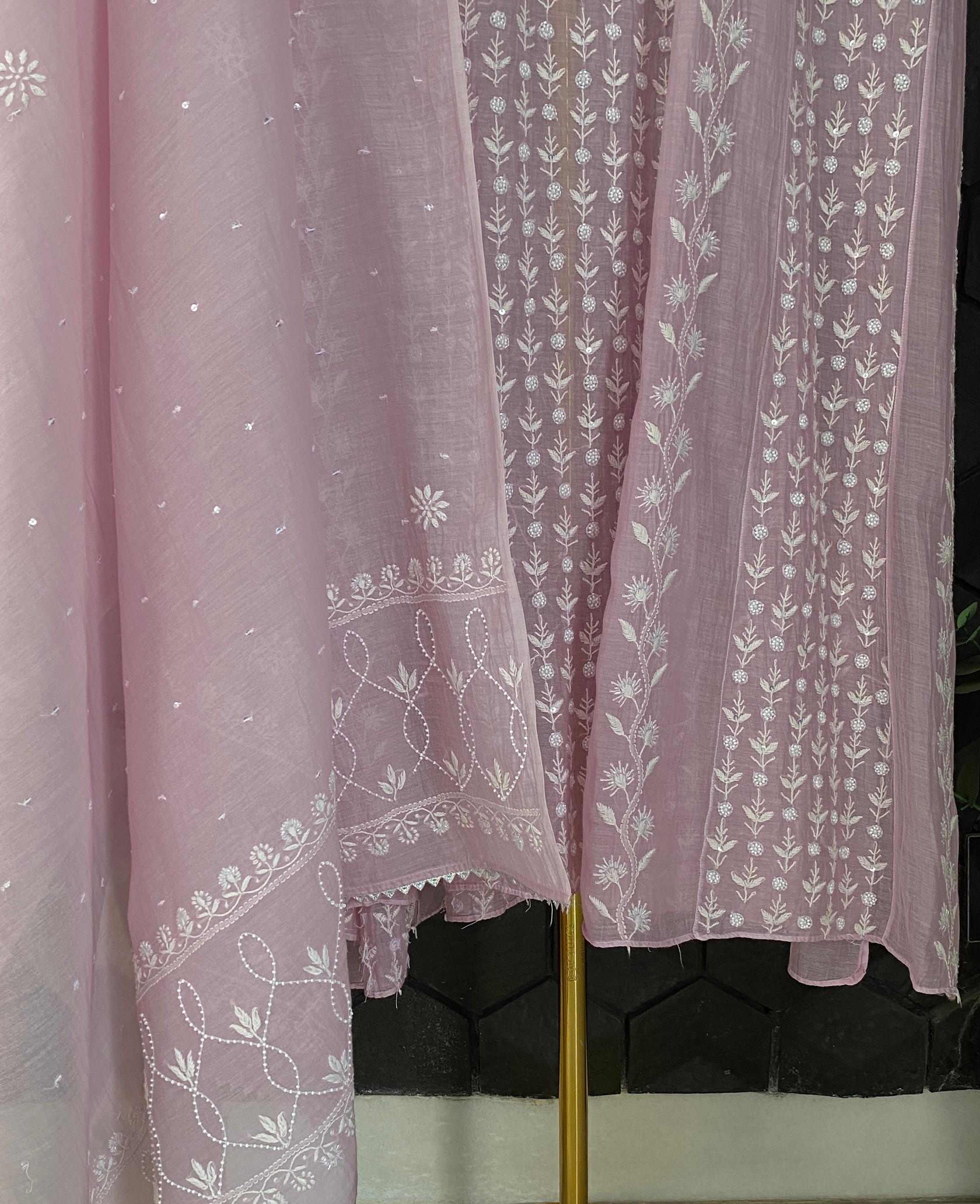 Purple mul chanderi chikankari anarkali set