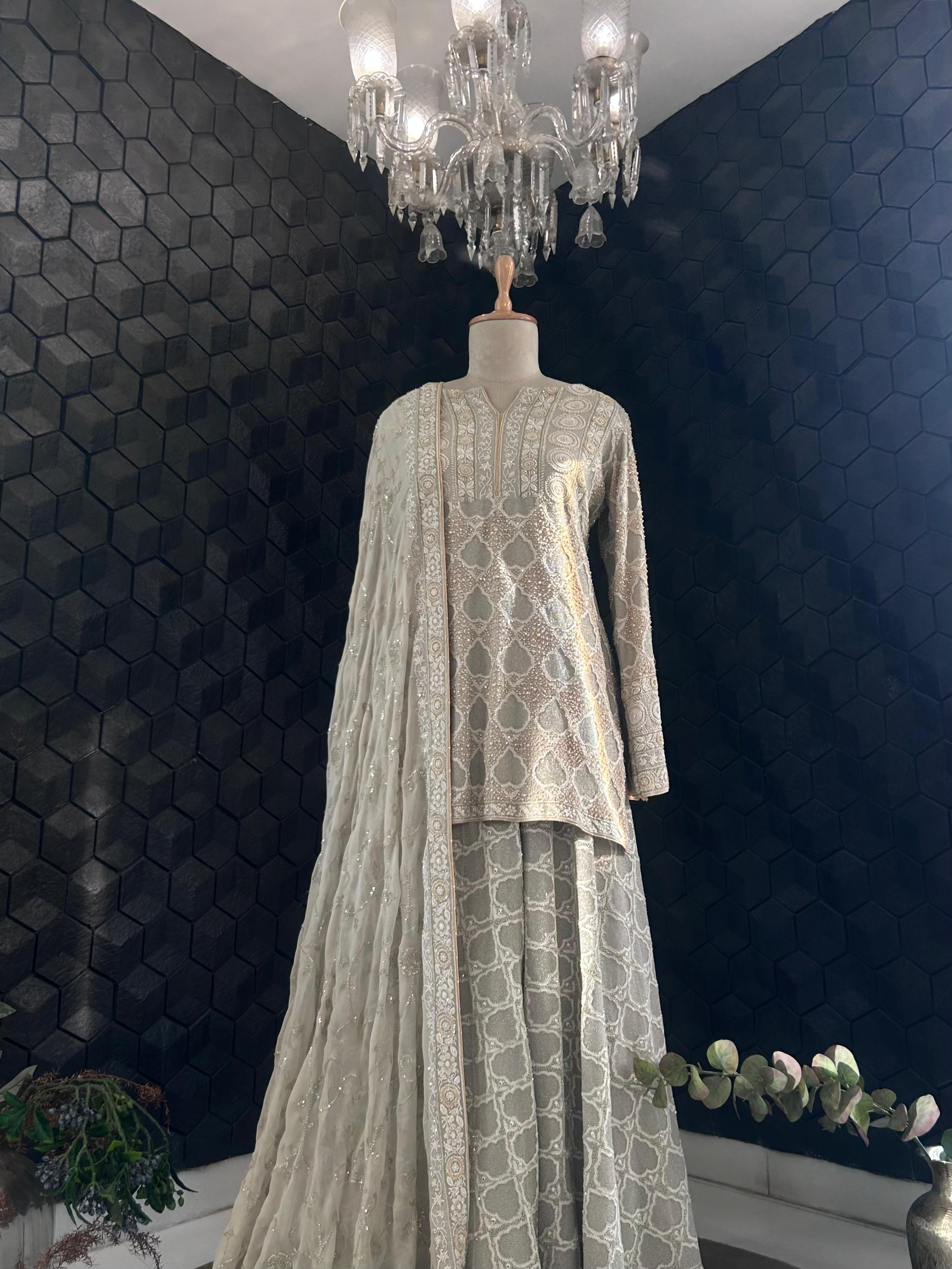 Green georgette chikankari ek-taar sharara set