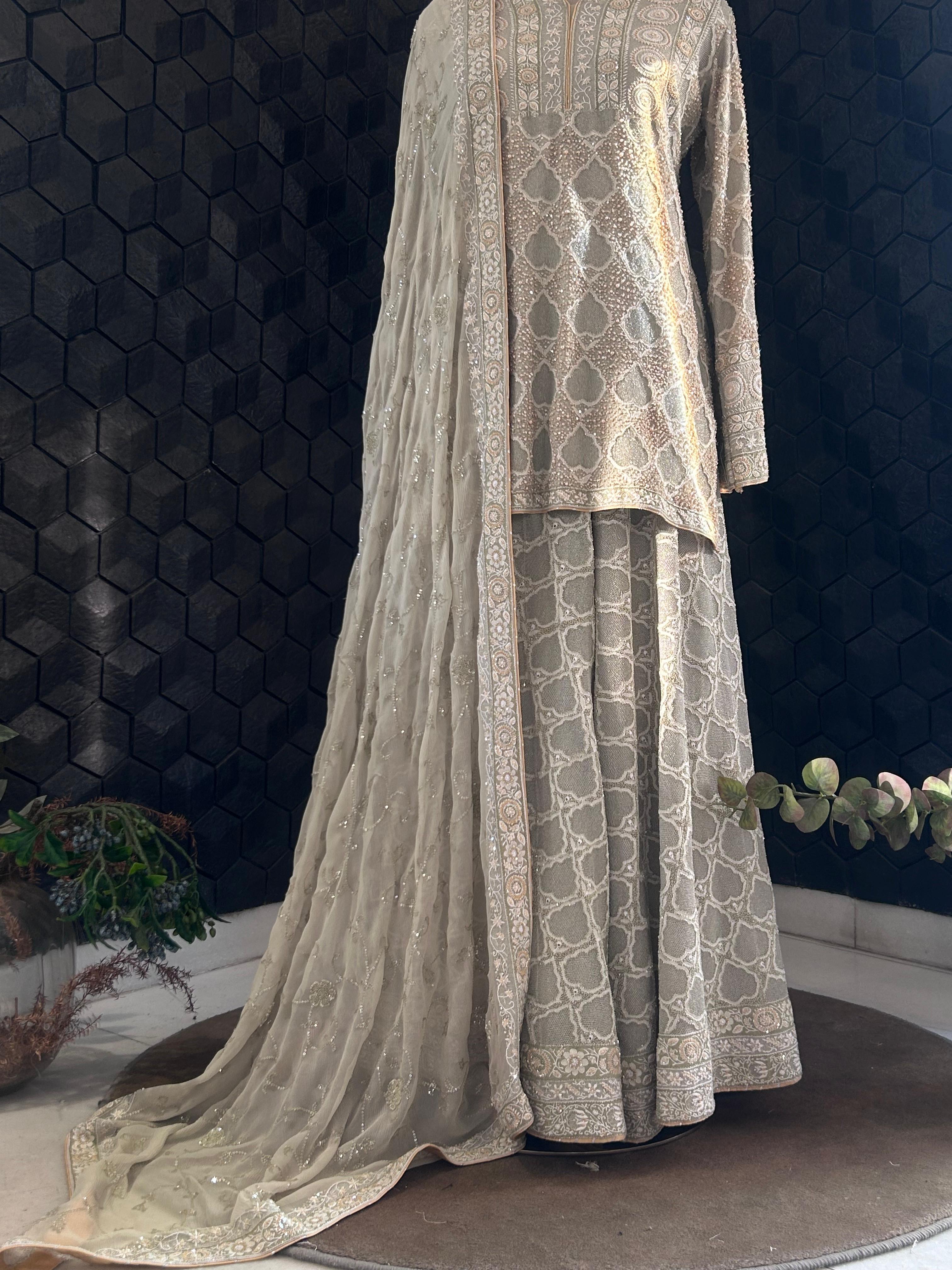 Green georgette chikankari ek-taar sharara set