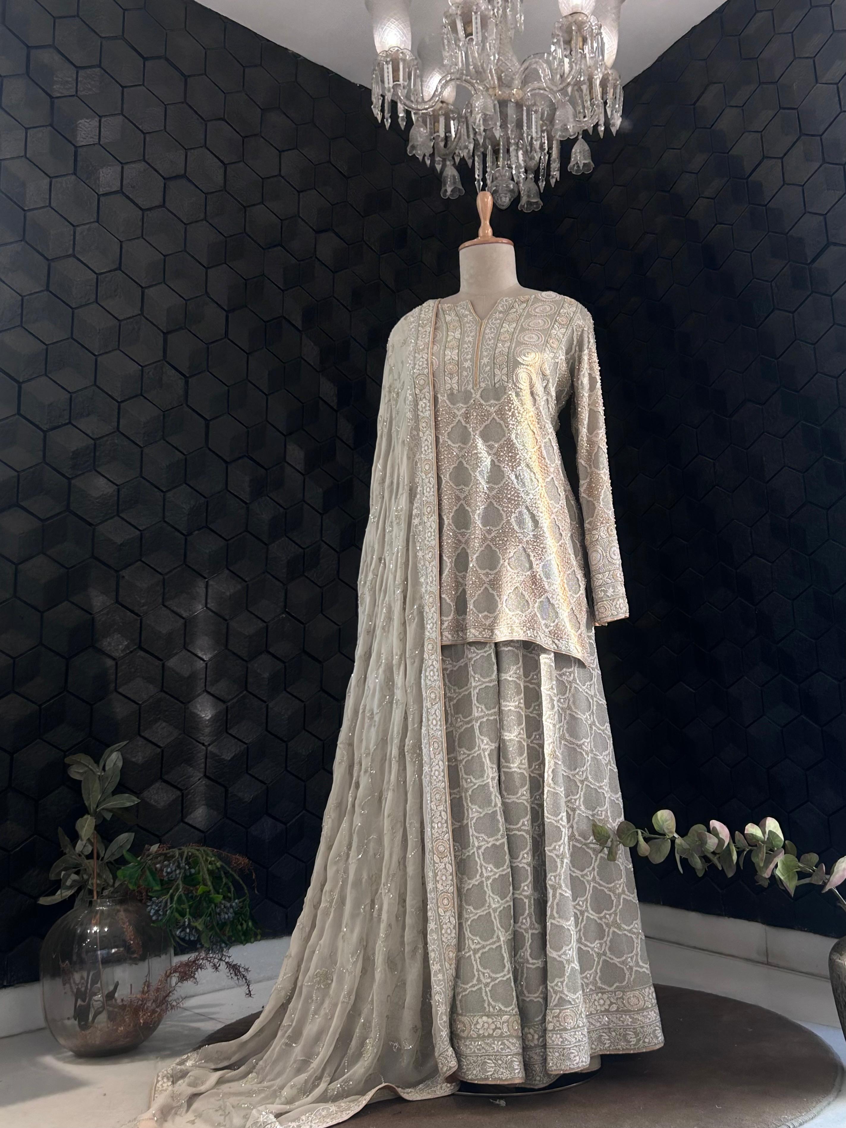 Green georgette chikankari ek-taar sharara set