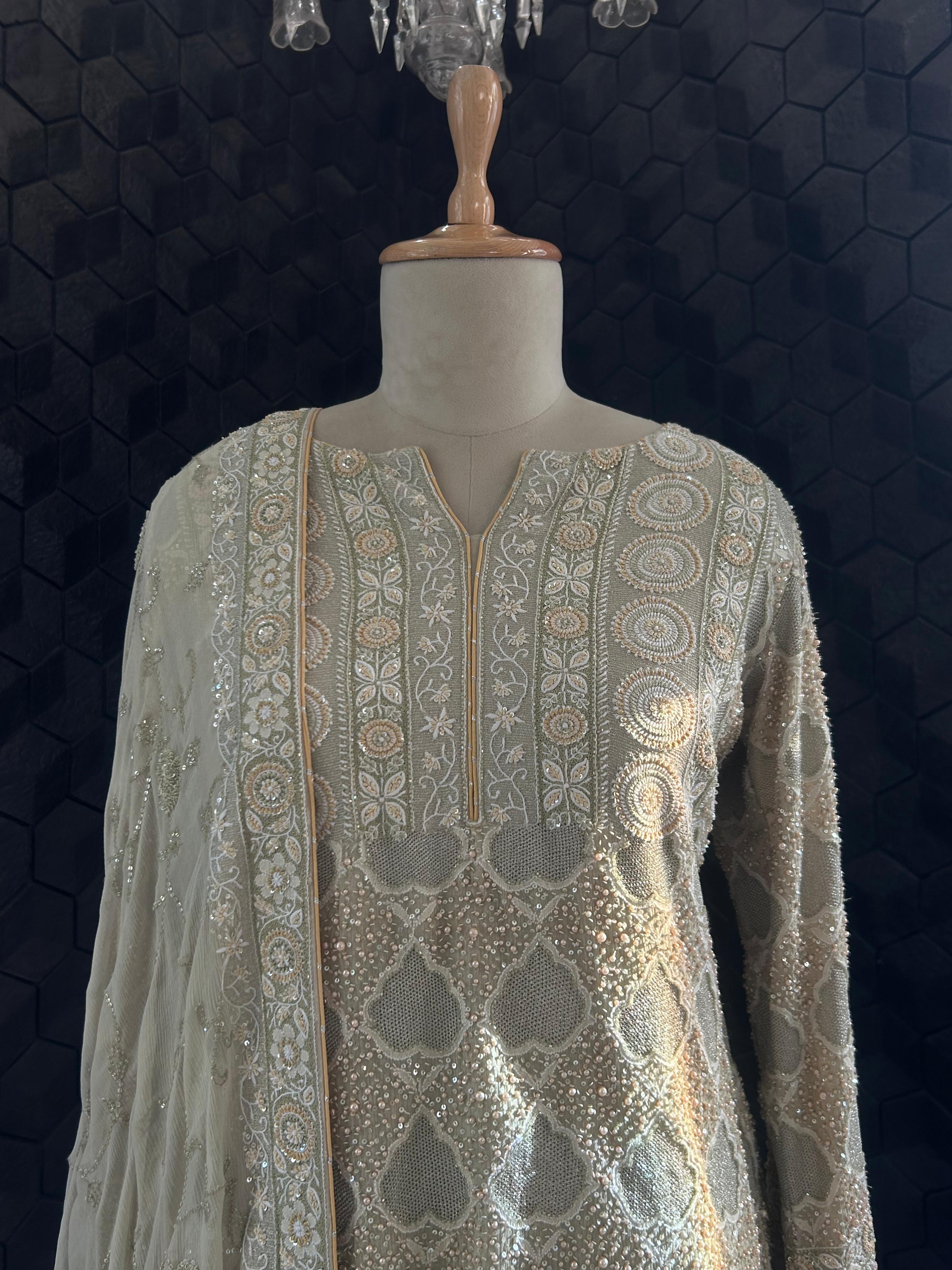 Green georgette chikankari ek-taar sharara set