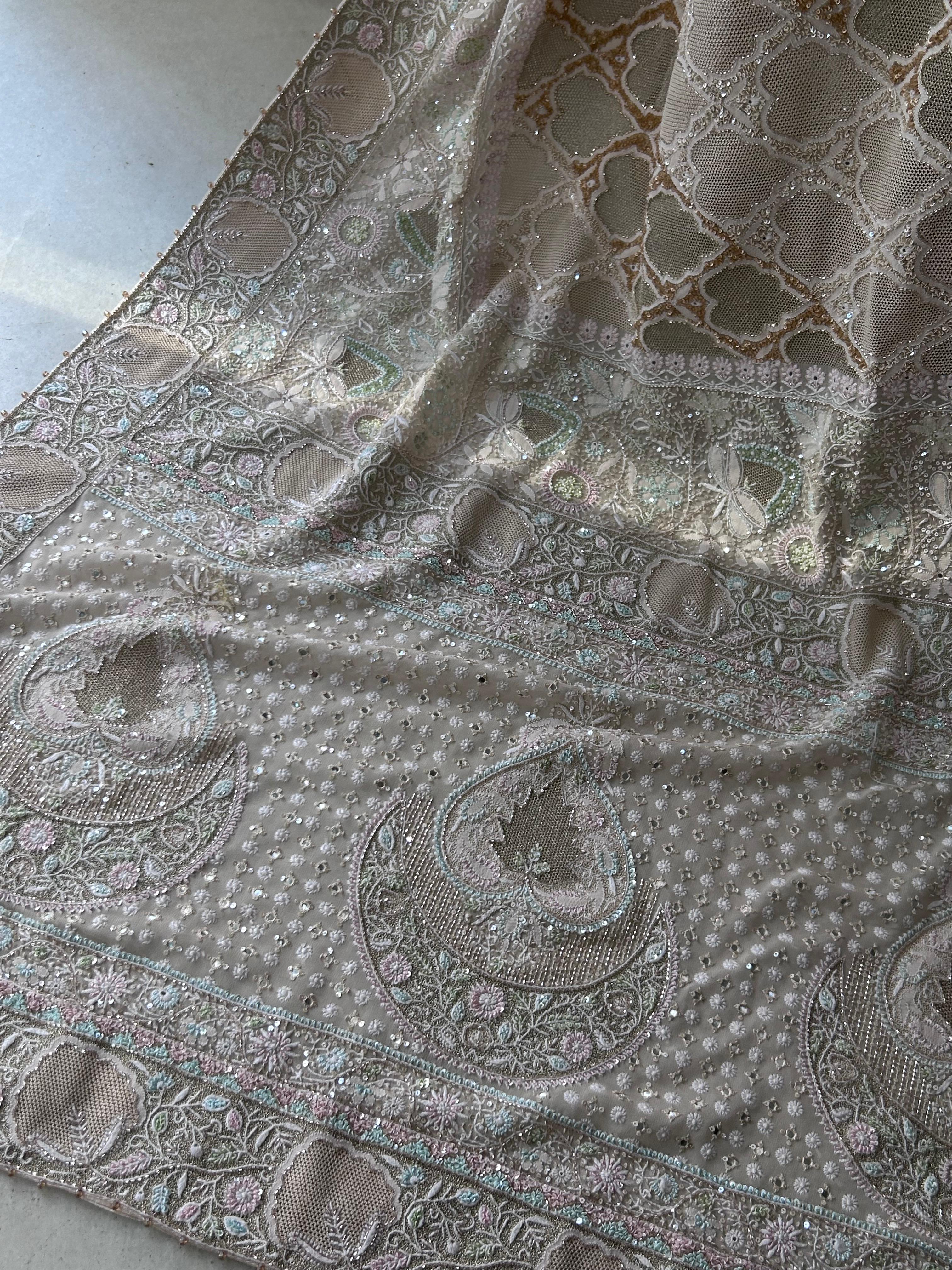 Ivory ek-taar georgette chikankari saree