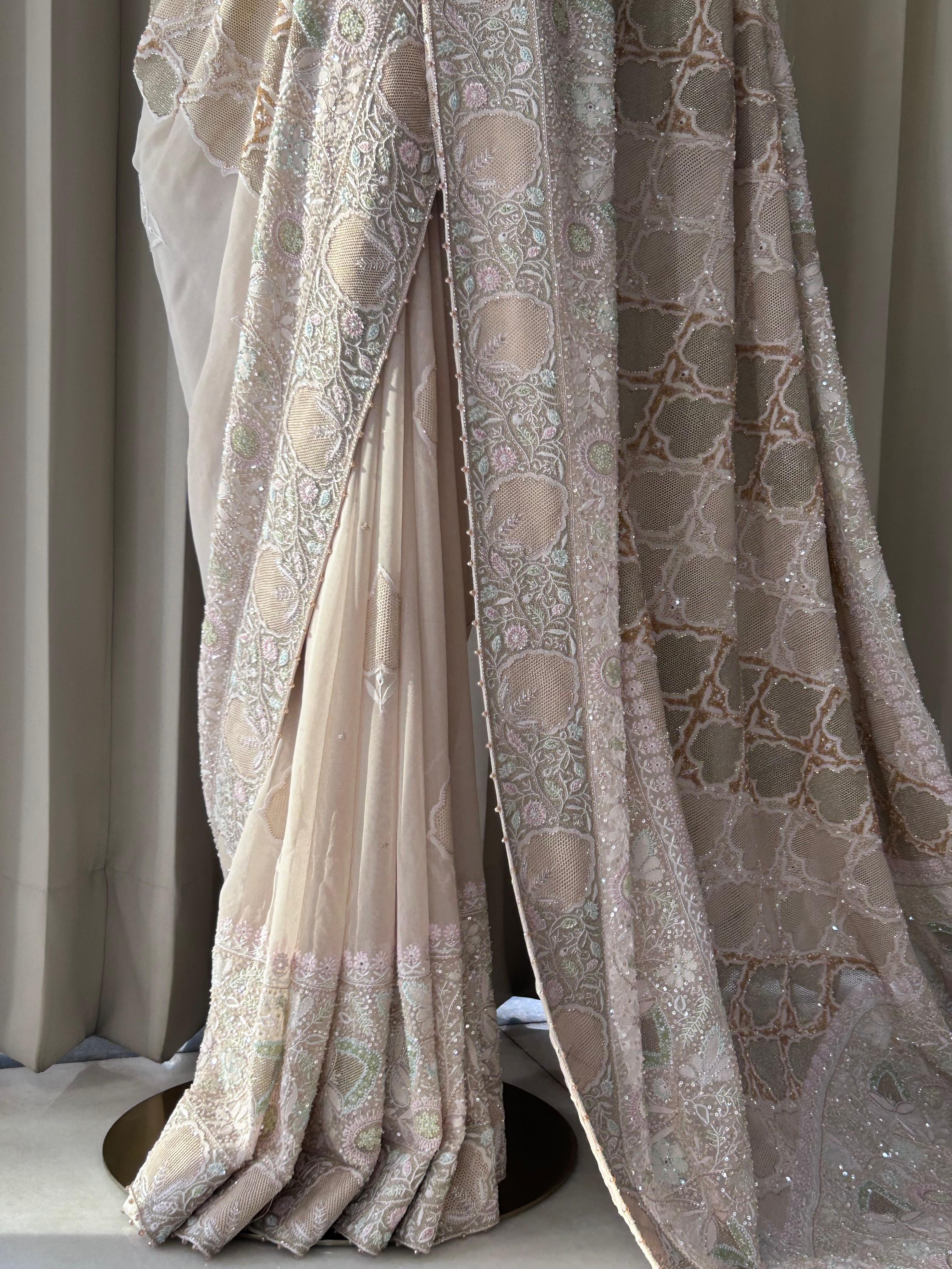 Ivory ek-taar georgette chikankari saree