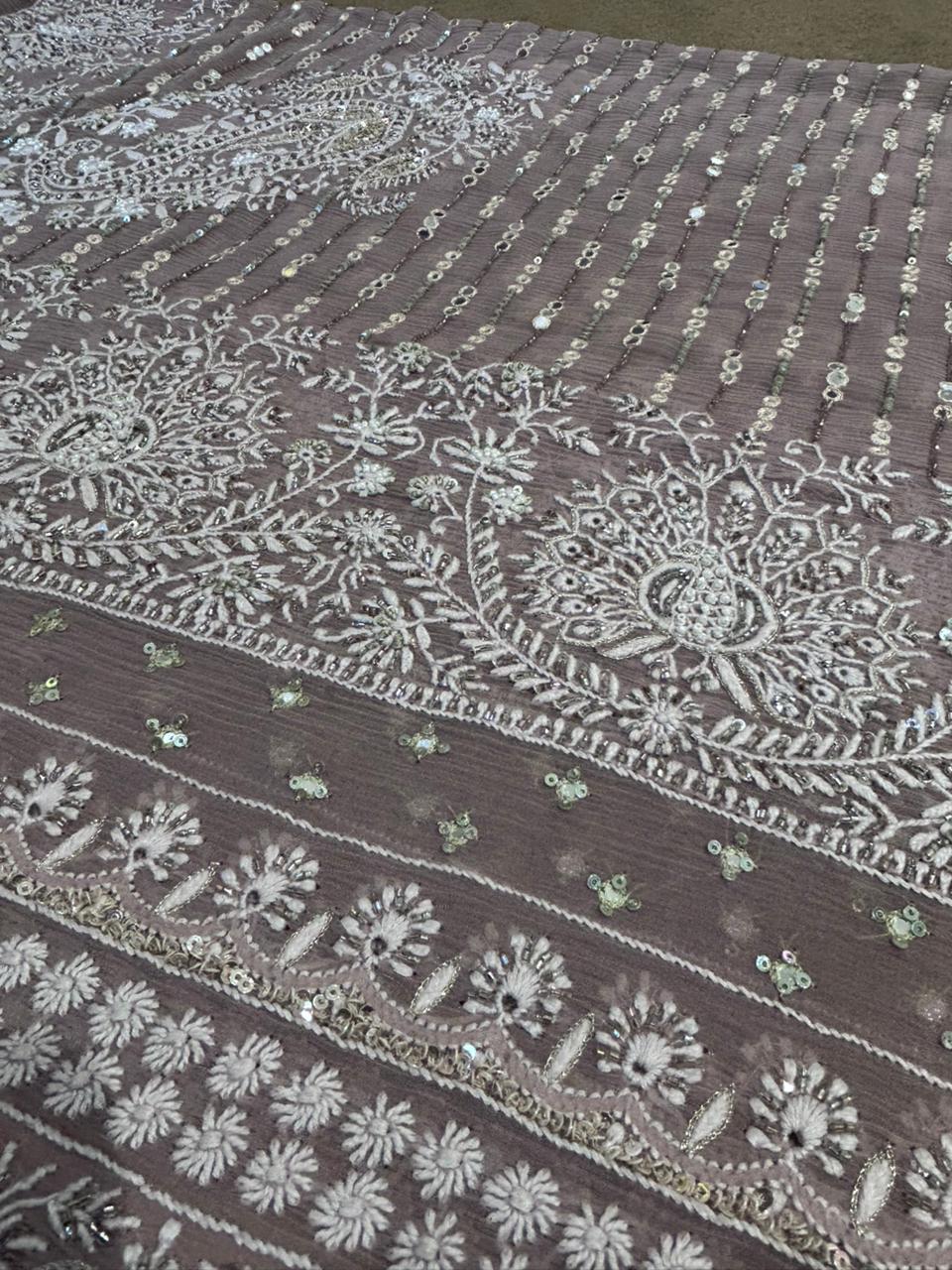 Brown Chiffon Chikankari dupatta with statement peacock design
