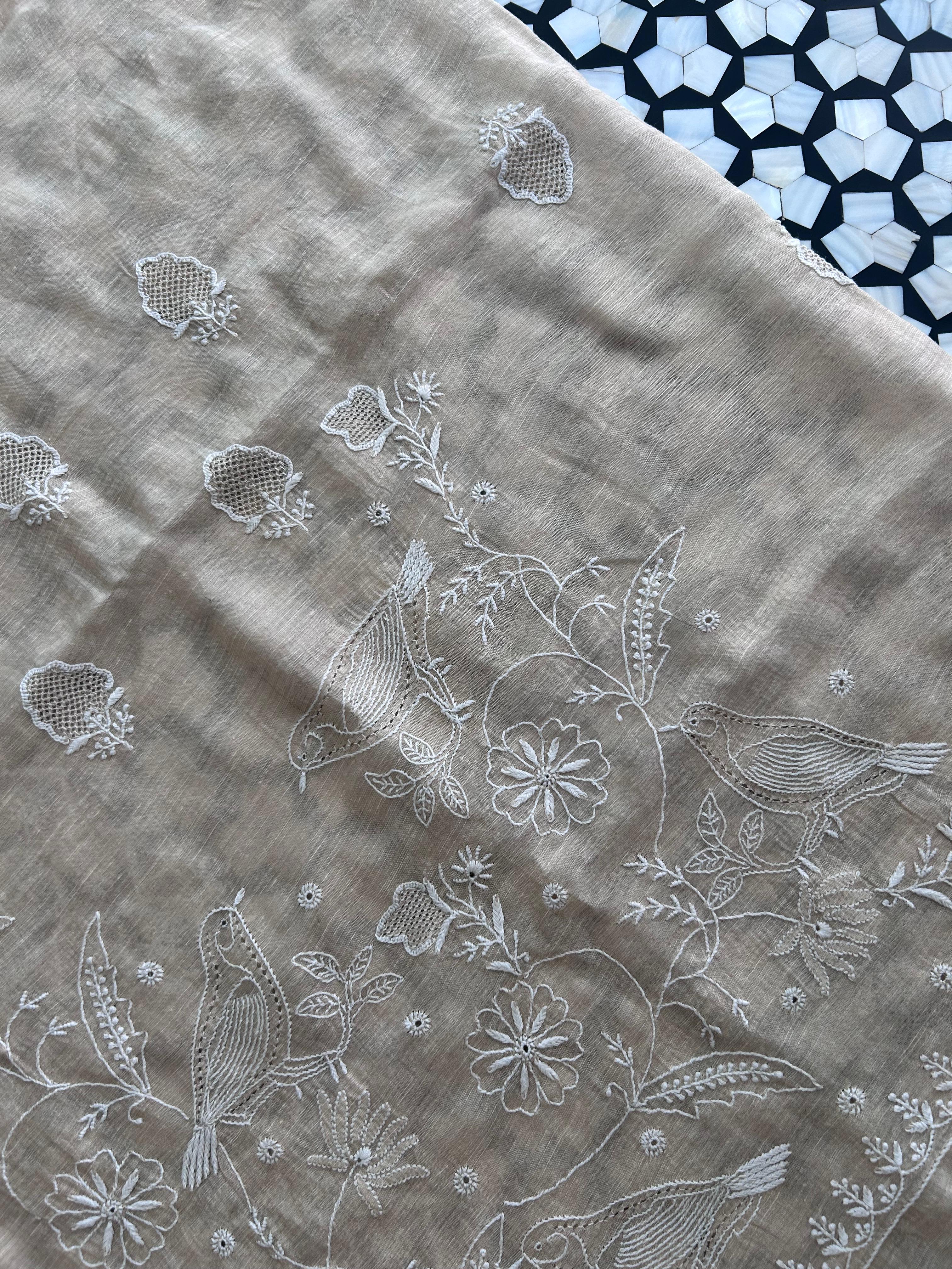 Tissue Chikankari Statement Bird design blouse