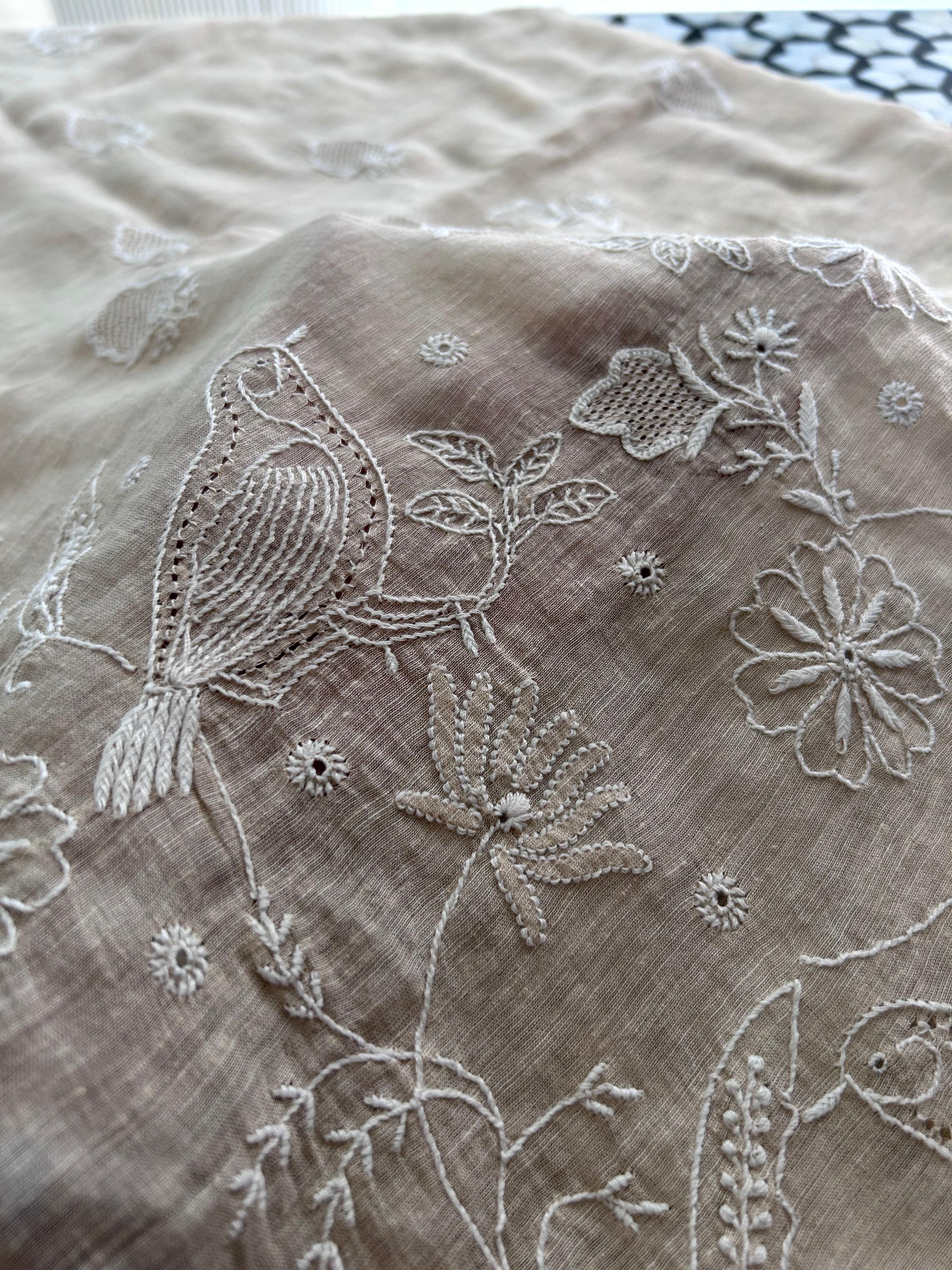Tissue Chikankari Statement Bird design blouse