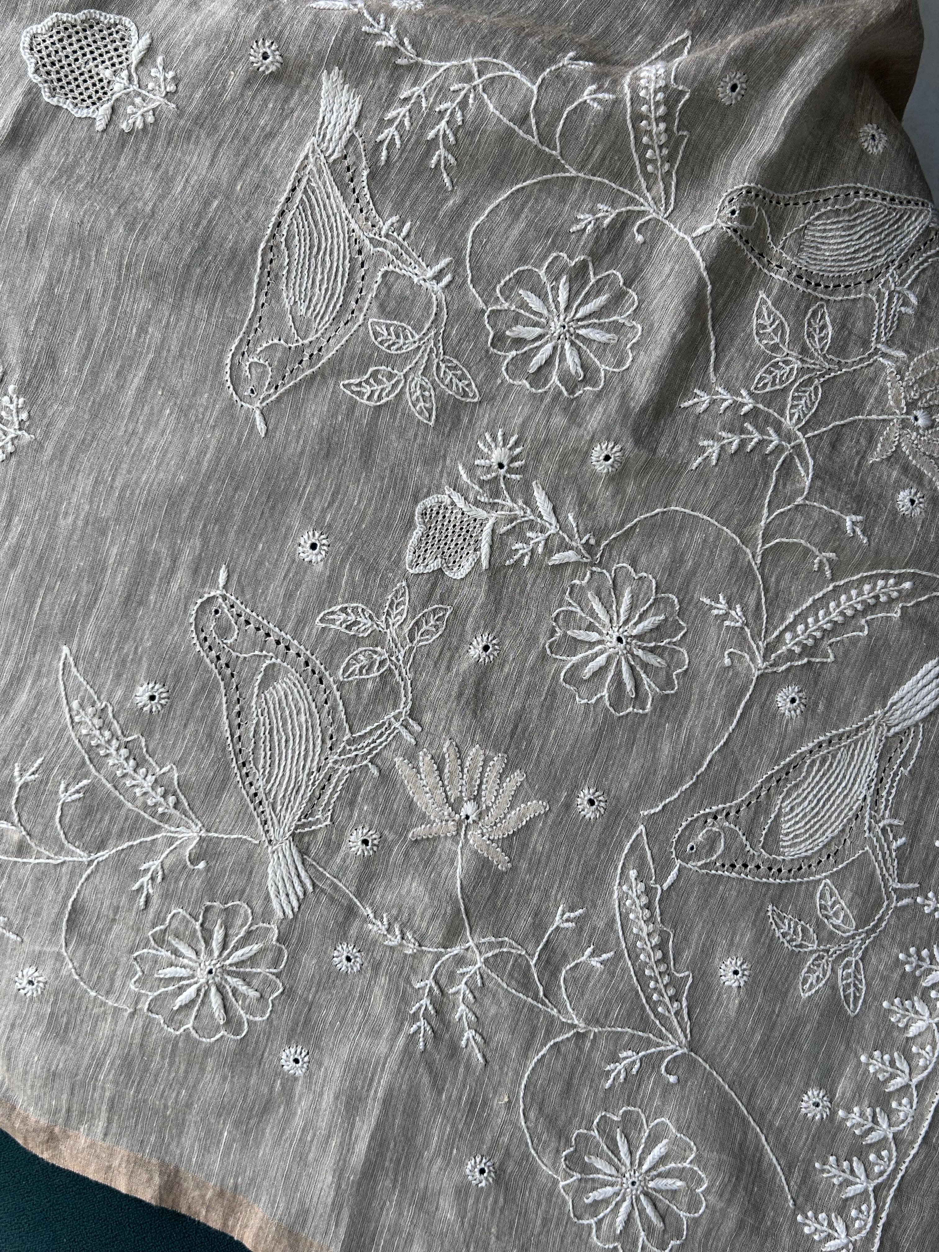 Tissue Chikankari Statement Bird design blouse