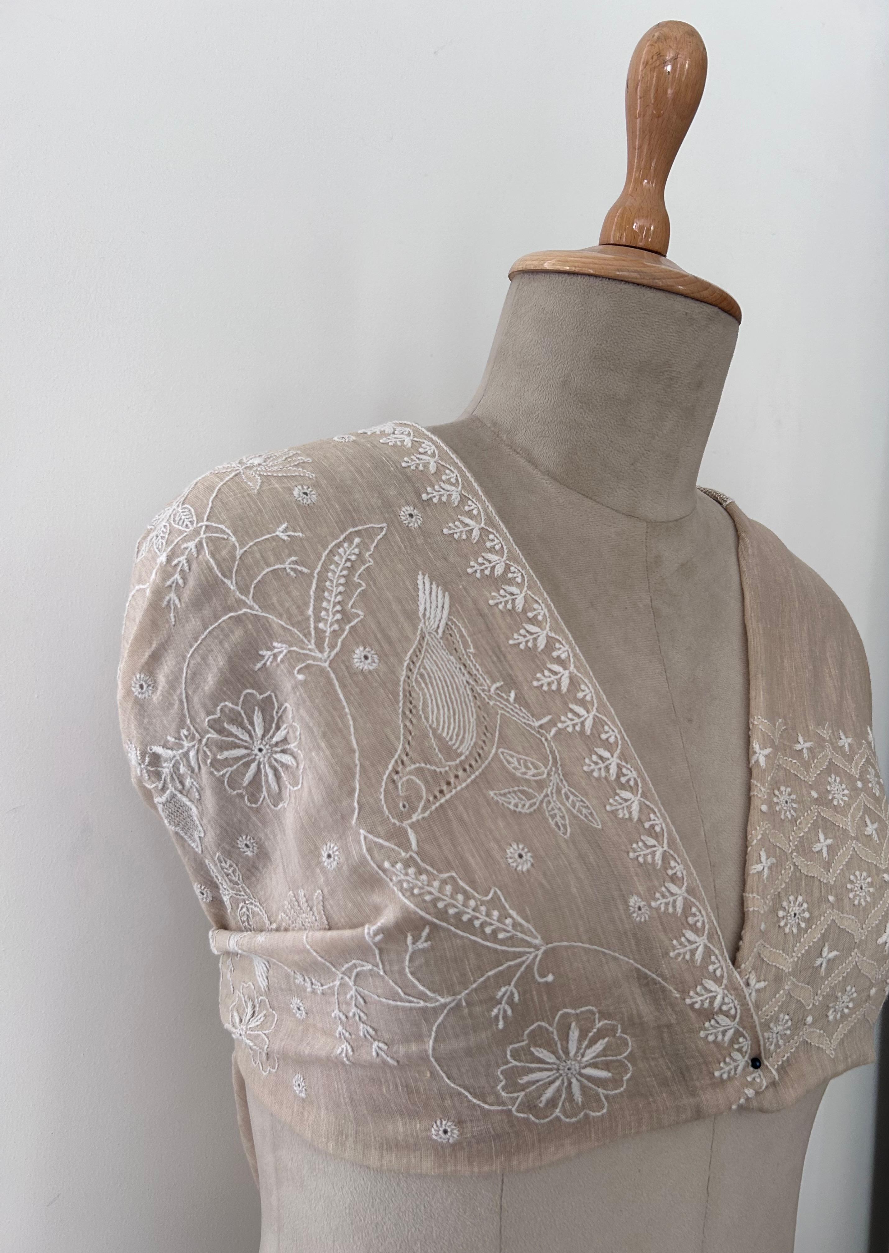 Tissue Chikankari Statement Bird design blouse