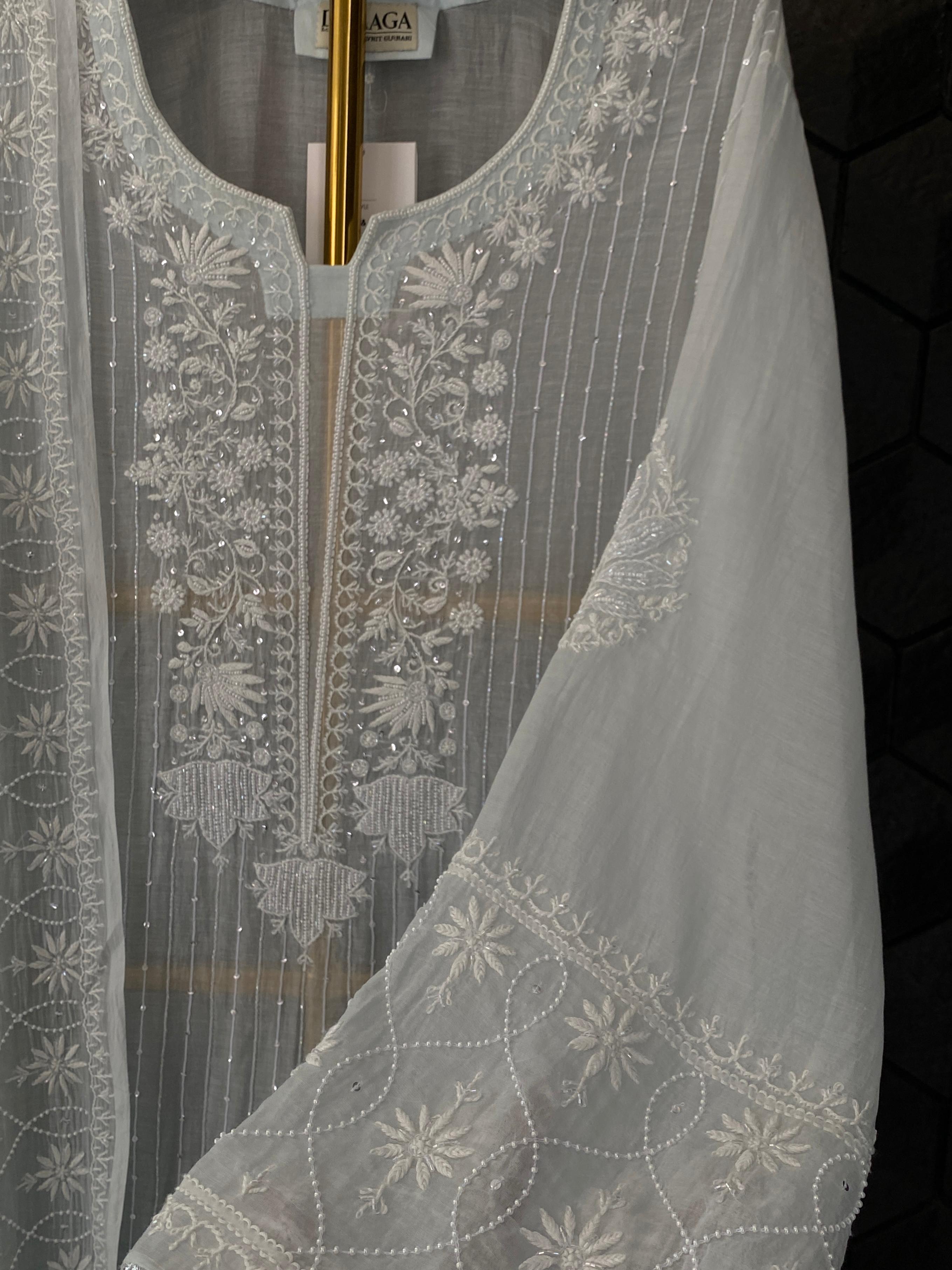 Sky blue mul chanderi chikankari kurta set