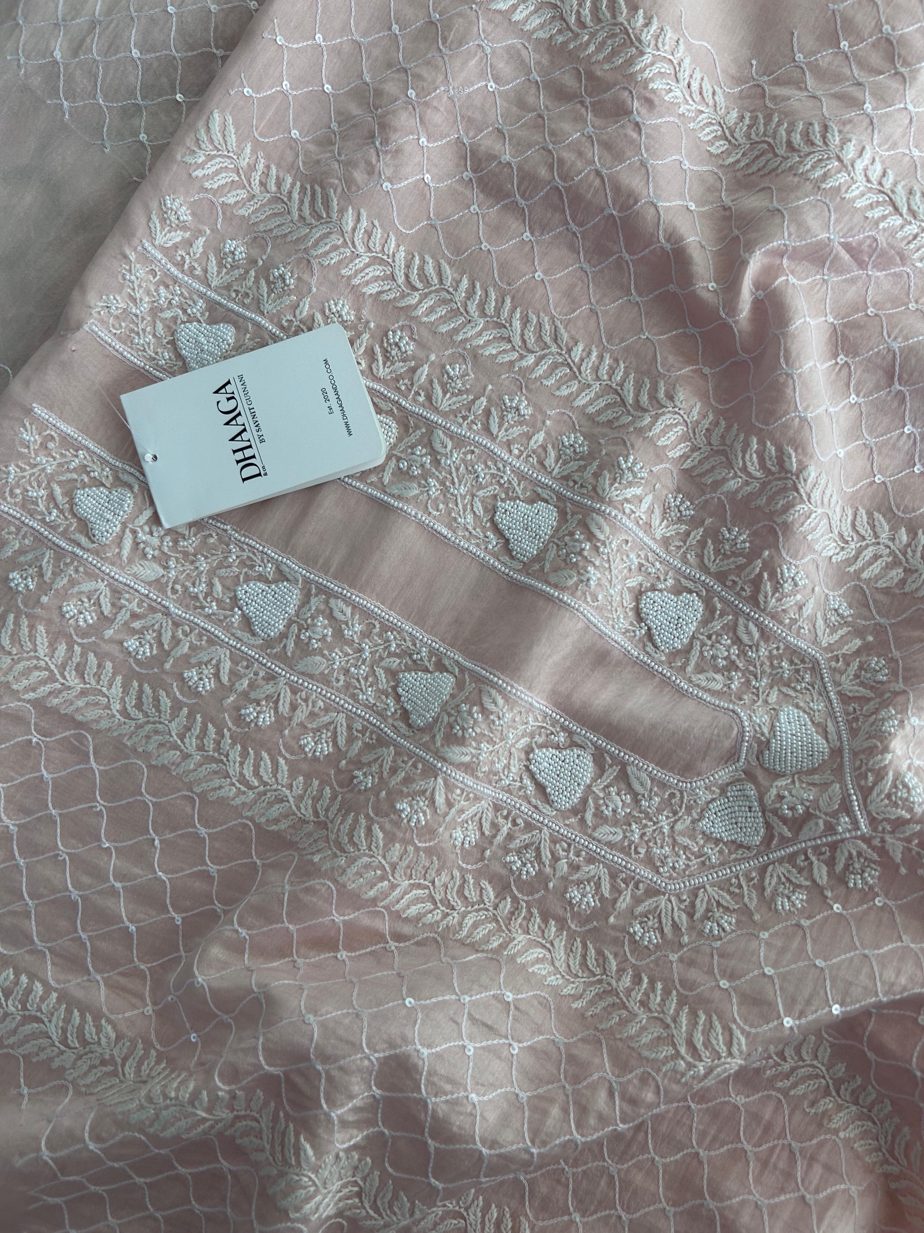 Pink Chanderi Chikankri Men Kurta